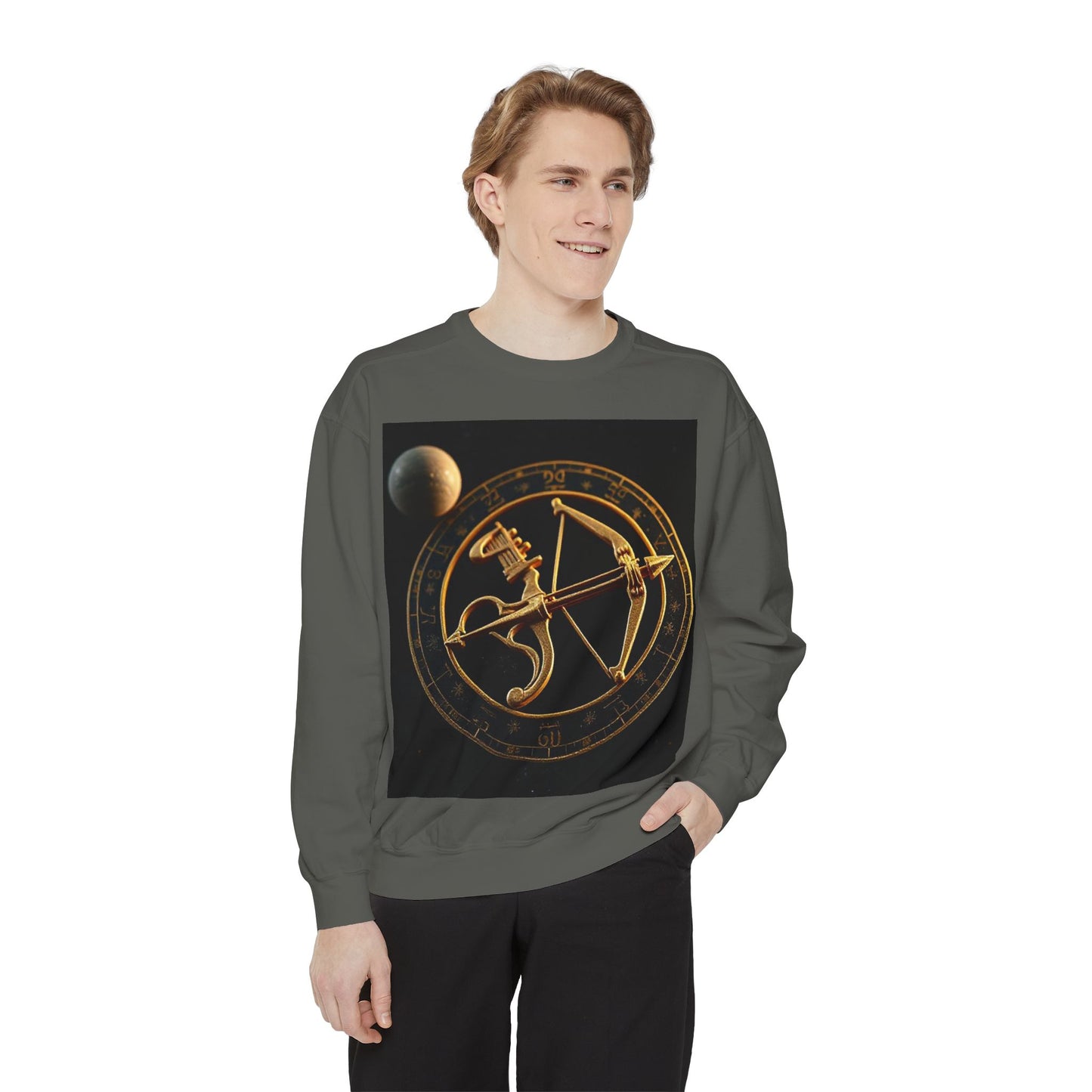 Garment-Dyed Sweatshirt, Unisex, Space Symbol Design, Sagittarius