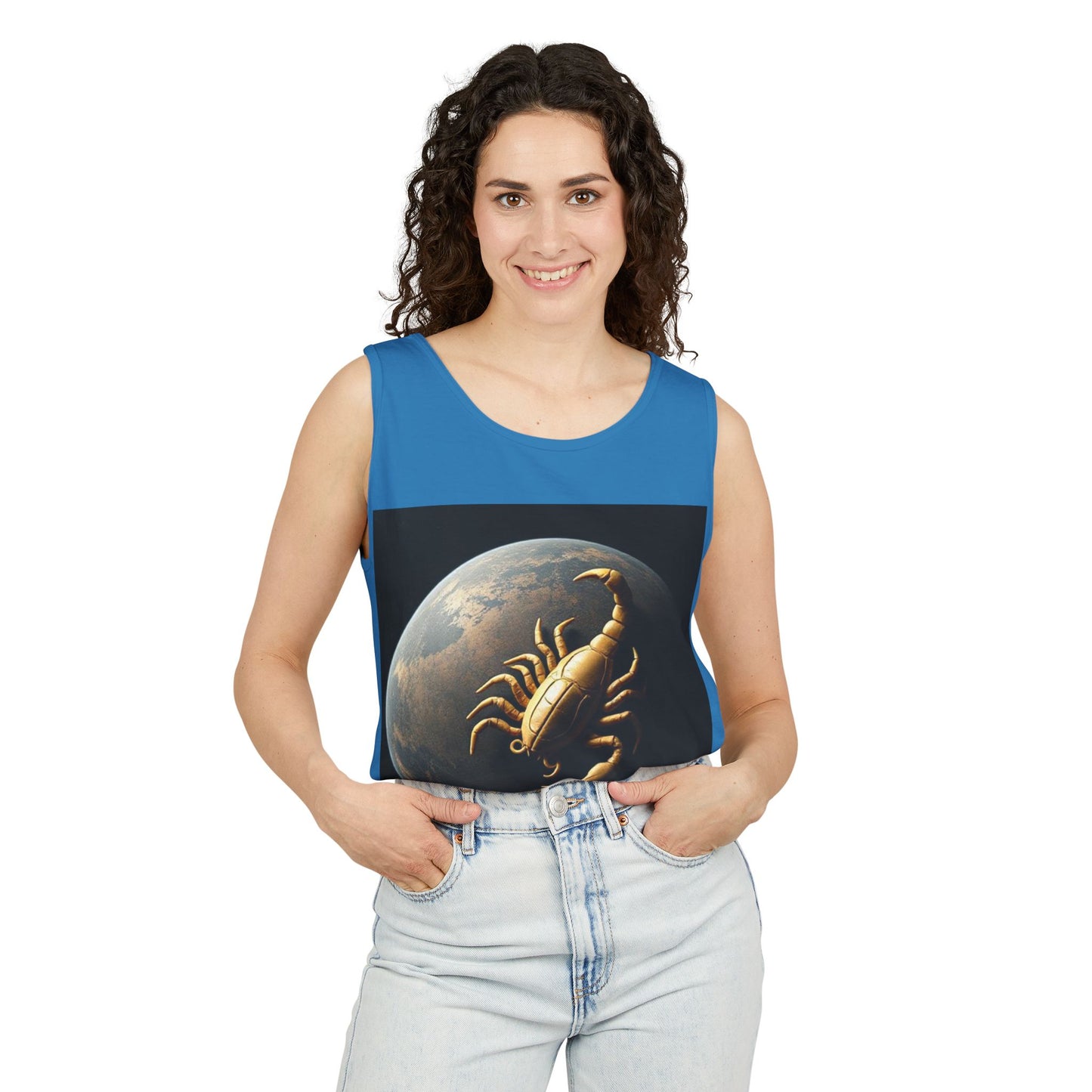 Unisex Garment-Dyed, Tank Top, Scorpio Design, Planet Symbol v1, 100% US cotton
