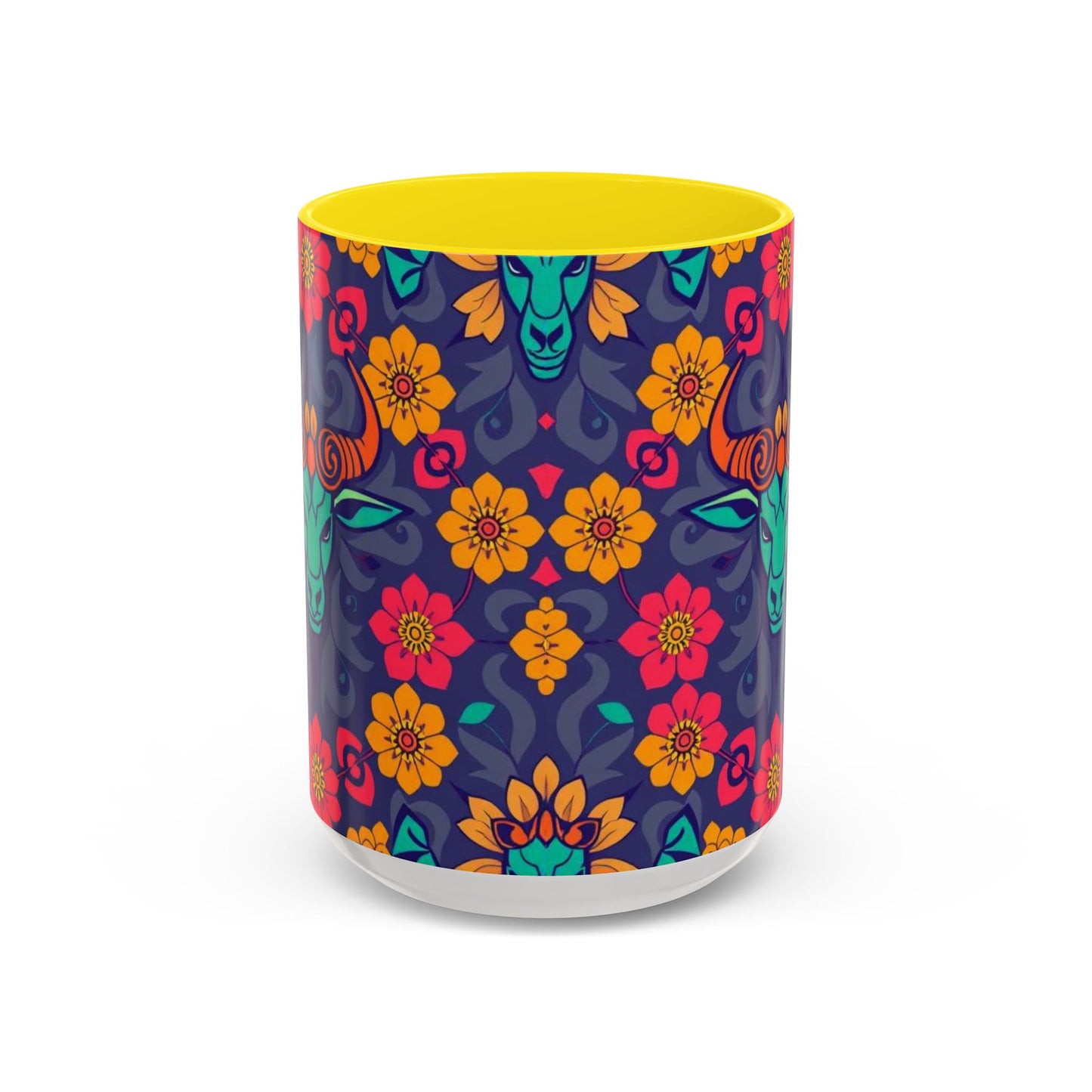 Accent Coffee Mug, Taurus, Zodiac. Flower Pattern, (11, 15oz)