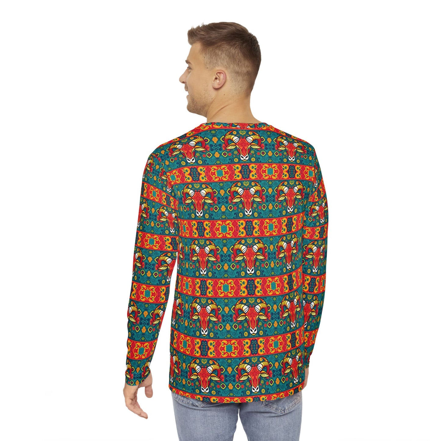 Men's Long Sleeve Shirt, (AOP), Taurus, Zodiac v4, Pattern