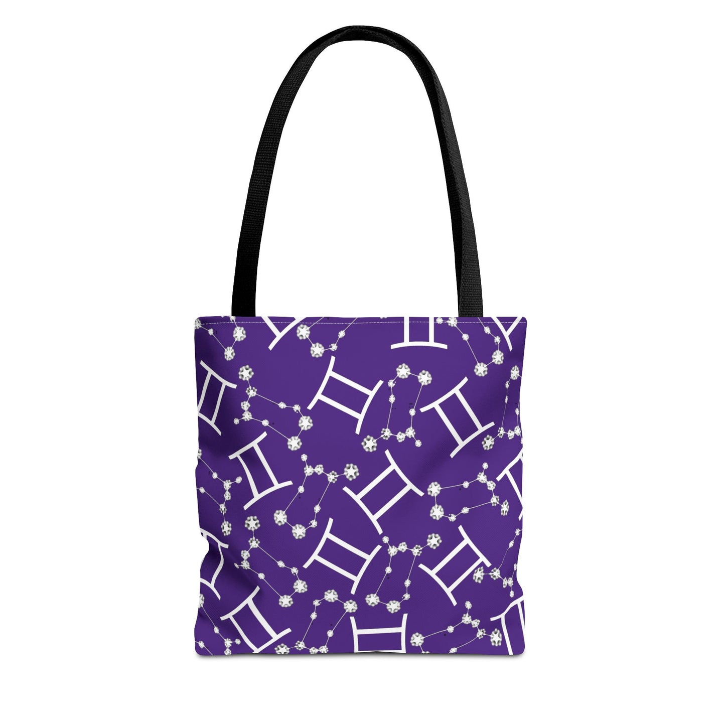 Tote Bag, Gemini Zodiac Sign, AOP, (Purple, White Print)
