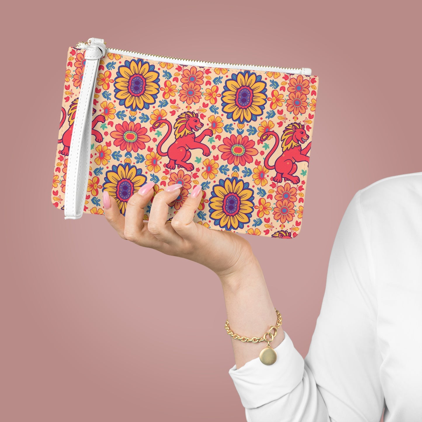 Clutch Bag, Leo, Zodiac v4, Flower Pattern