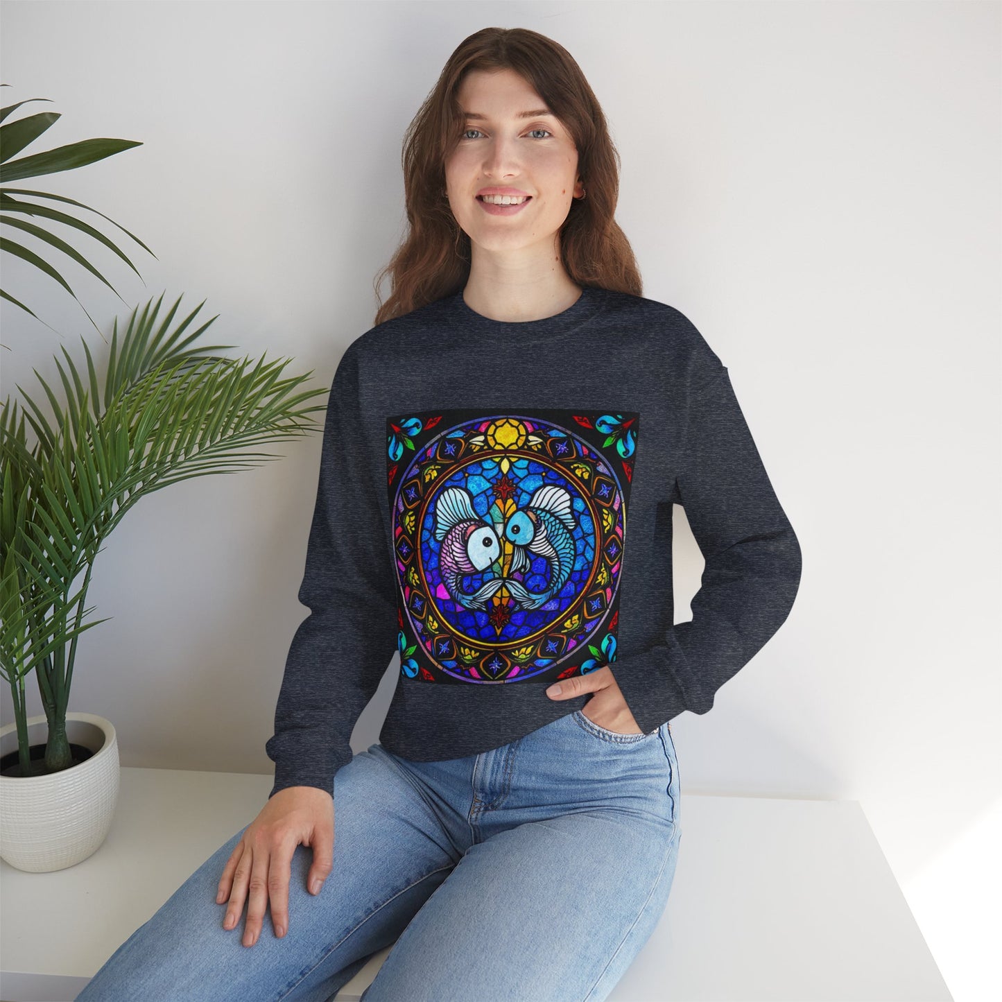 Unisex Heavy Blend™ Crewneck Sweatshirt, Glass, Pisces Zodiac Design