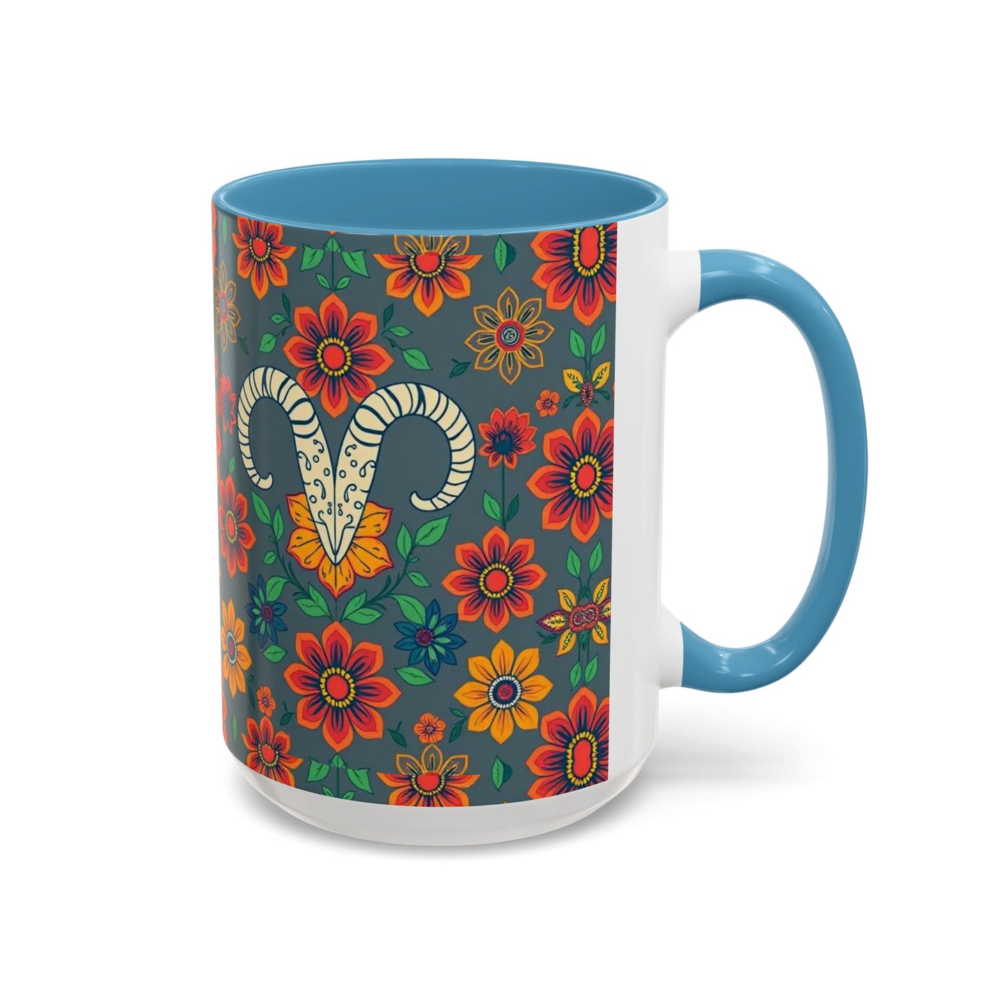 Accent Coffee Mug, Aries, Zodiac v4, Flower Pattern, (11, 15oz)