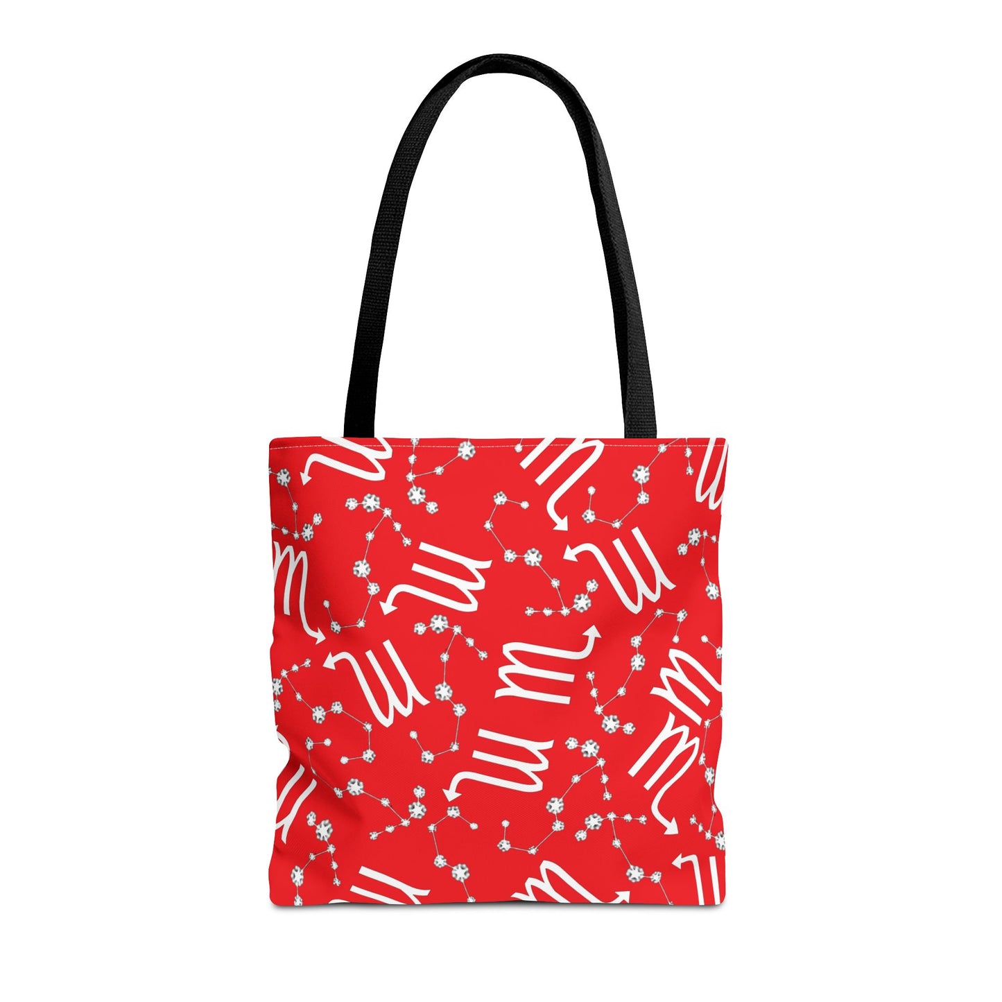 Tote Bag, Scorpio Zodiac Sign, AOP, (Red, White)