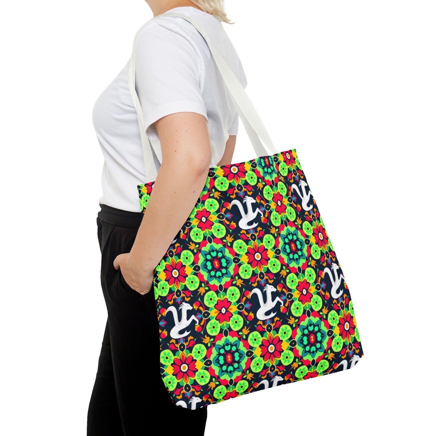 Tote Bag, (AOP), Aquarius, Zodiac v4, Flower Pattern