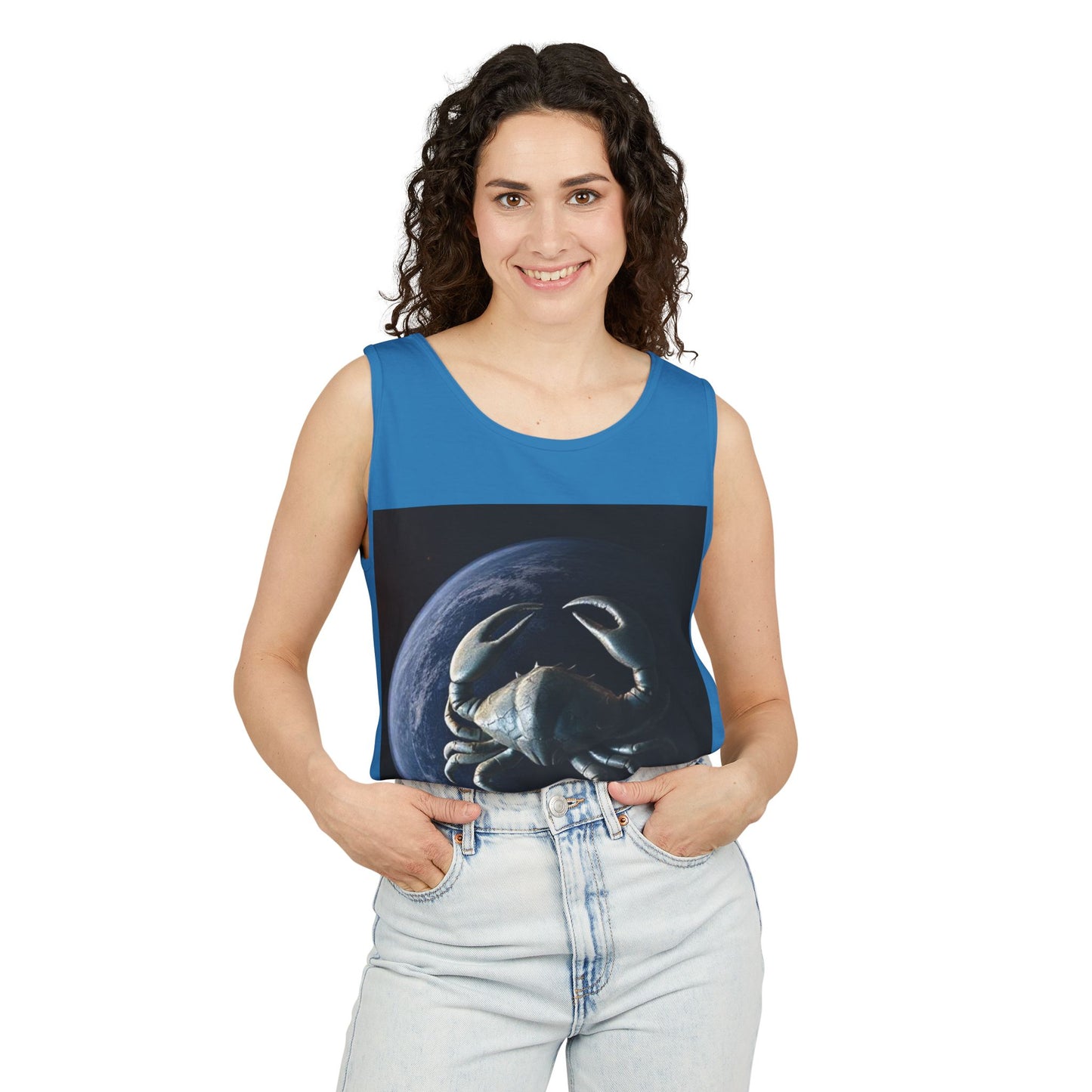 Unisex Garment-Dyed, Tank Top, Cancer Design, Planet Crab, 100% US cotton