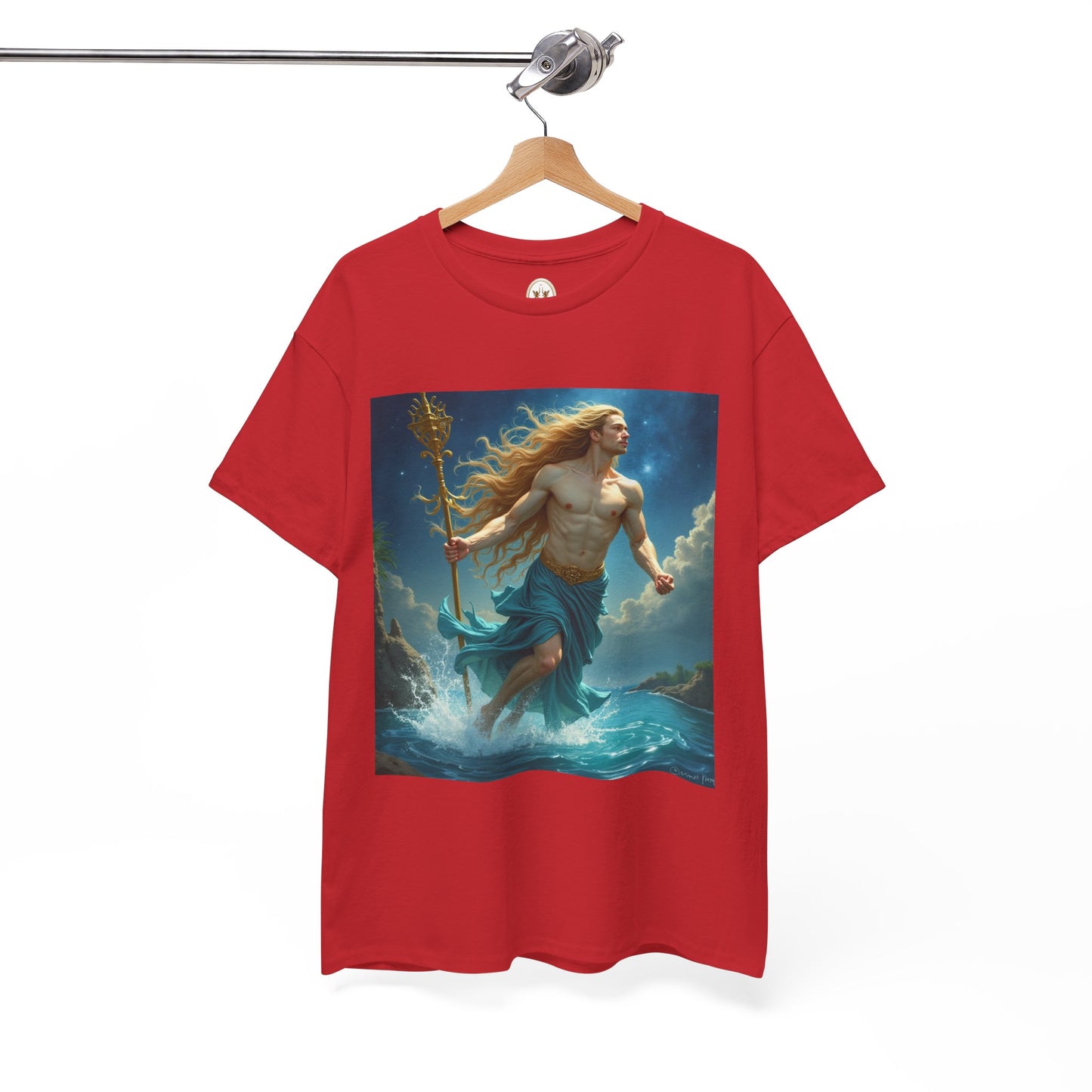 Unisex Heavy Cotton T-Shirt, Aquarius God 4v, Zodiac Design