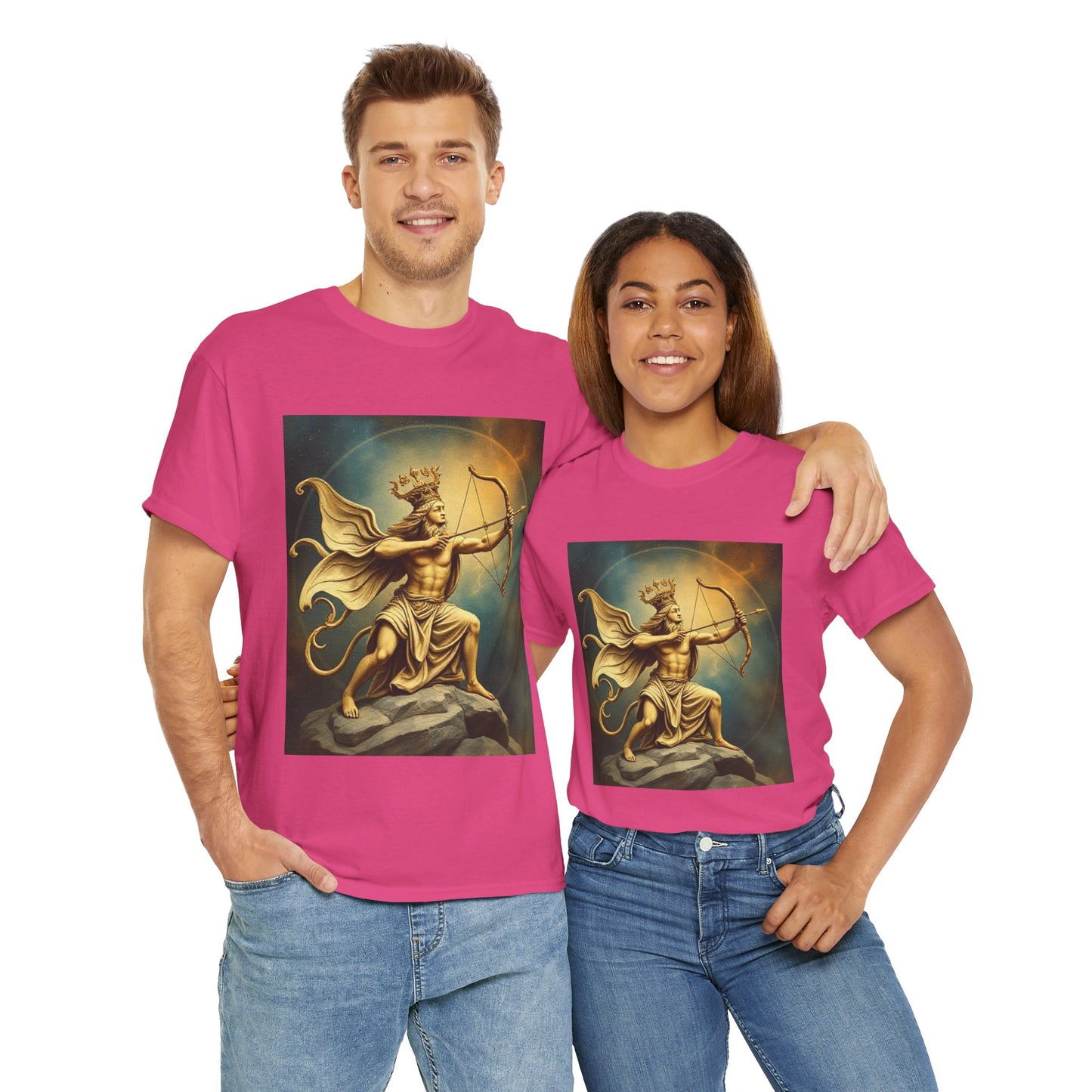 Unisex Heavy Cotton T-Shirt, Sagittarius King, Bow & Arrow, Zodiac Design