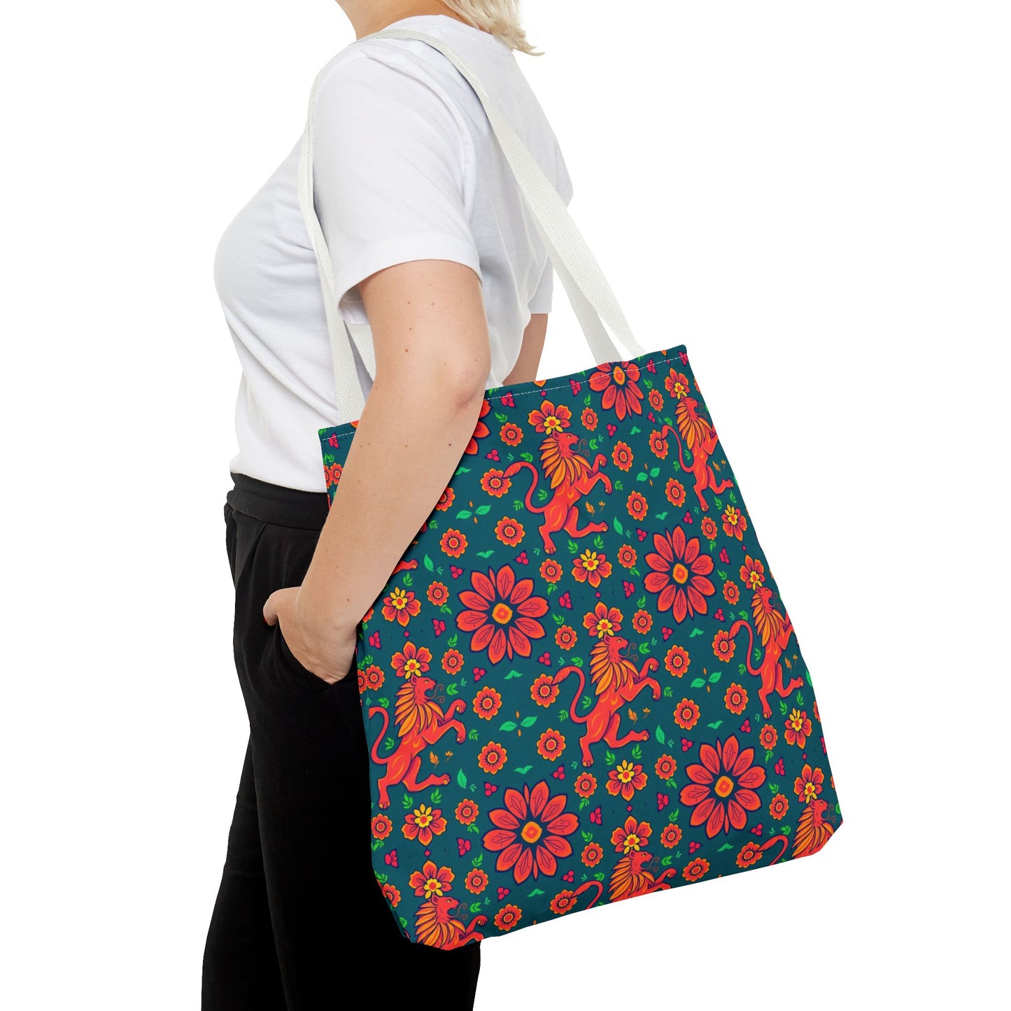 Tote Bag, (AOP), Leo, Zodiac v4, Flower Pattern