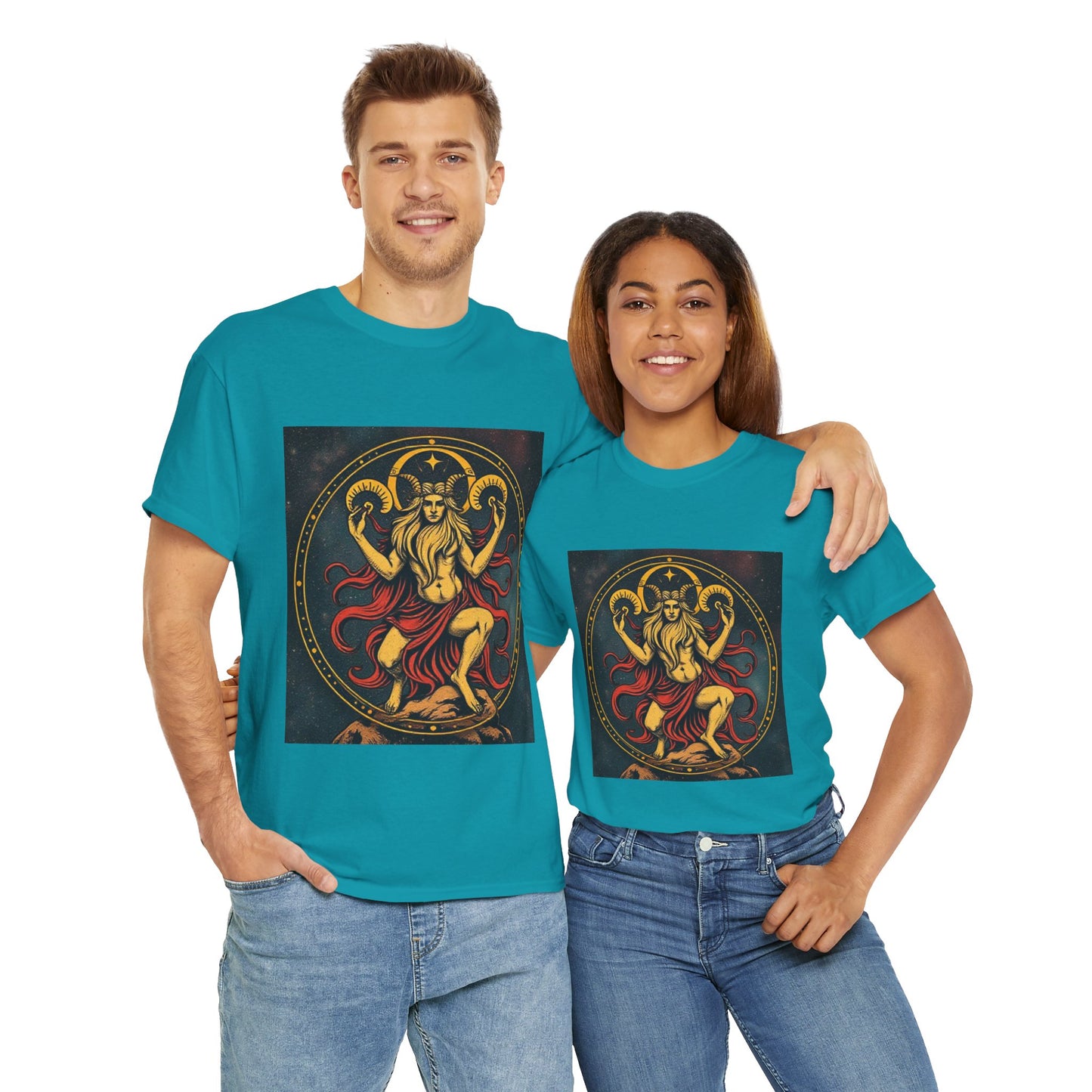 Unisex Heavy Cotton T-Shirt, Aries God 2v, Zodiac Design