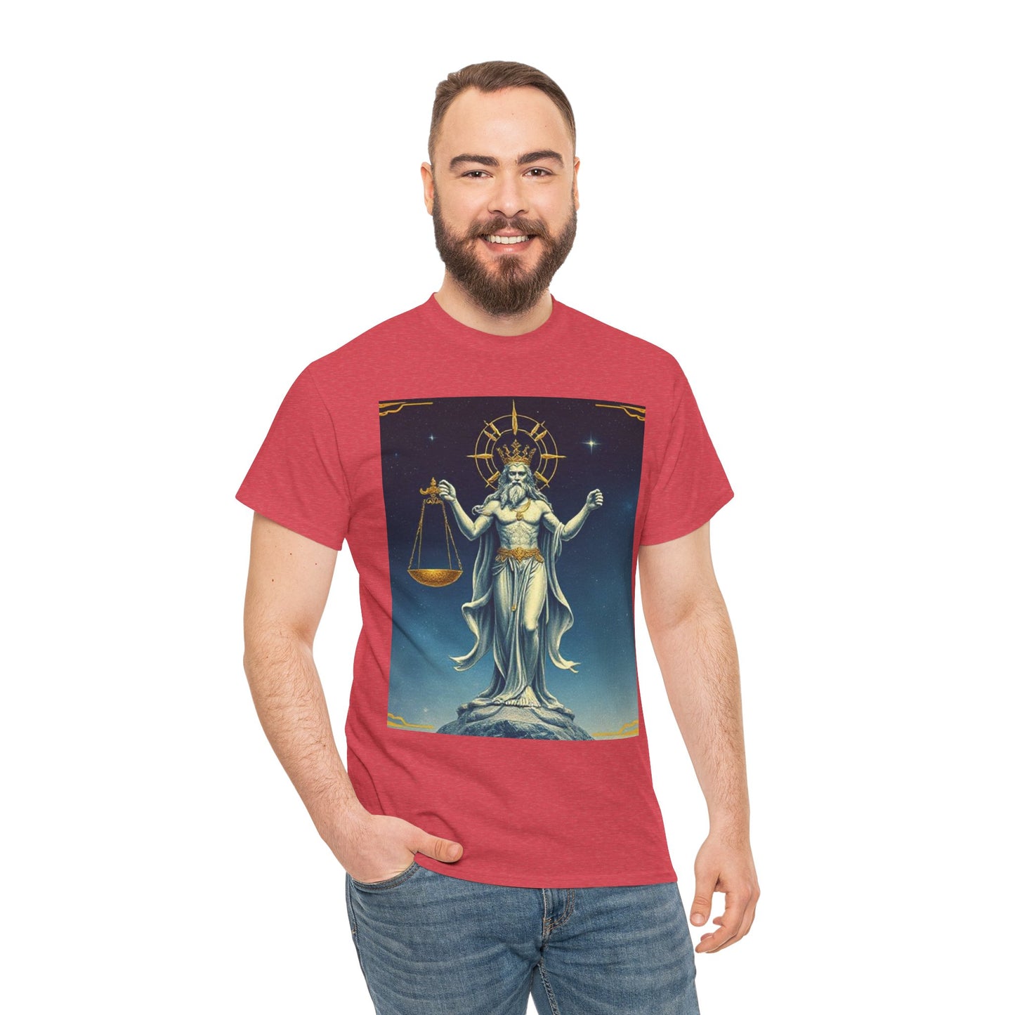 Unisex Heavy Cotton T-Shirt Space v2, Libra God, Zodiac Design