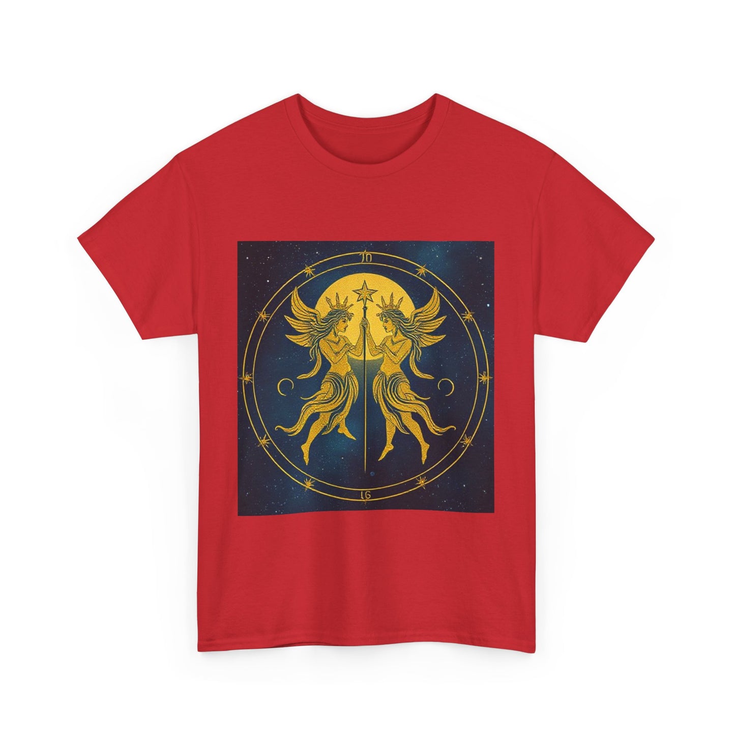 Unisex Heavy Cotton T-Shirt, Space Twins v3, Gemini Zodiac Design