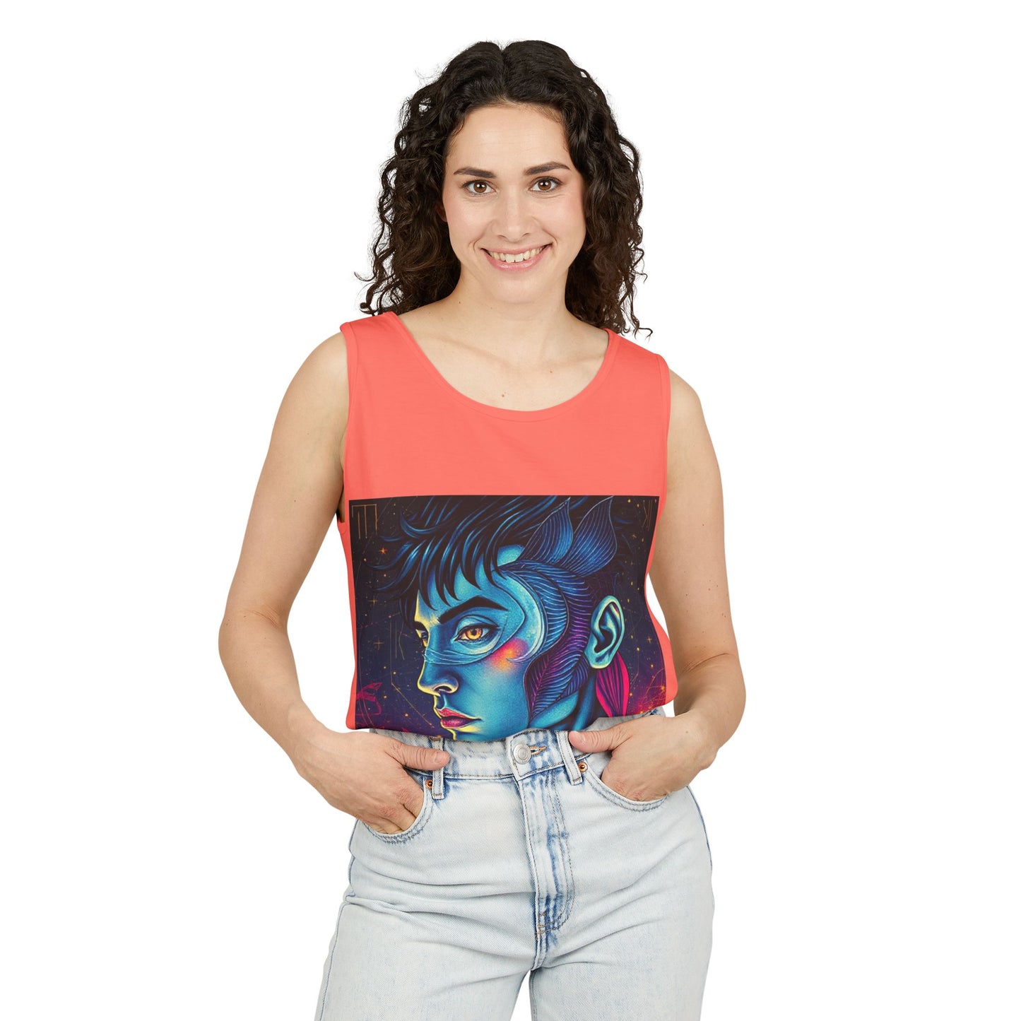 Unisex Garment-Dyed, Tank Top, Pisces Design, Pop Art v1, 100% US cotton