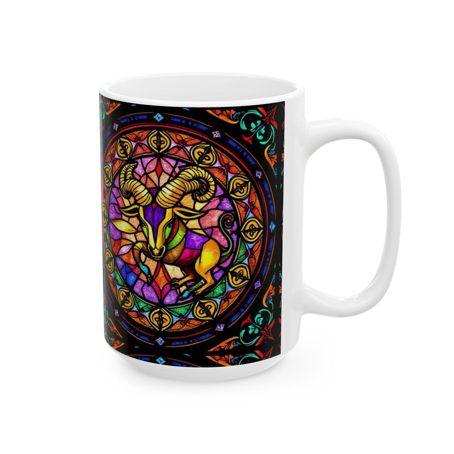Ceramic Mug, (11oz, 15oz), Ceramic Coffee Mug, AOP, Glass Design, Taurus Zodiac