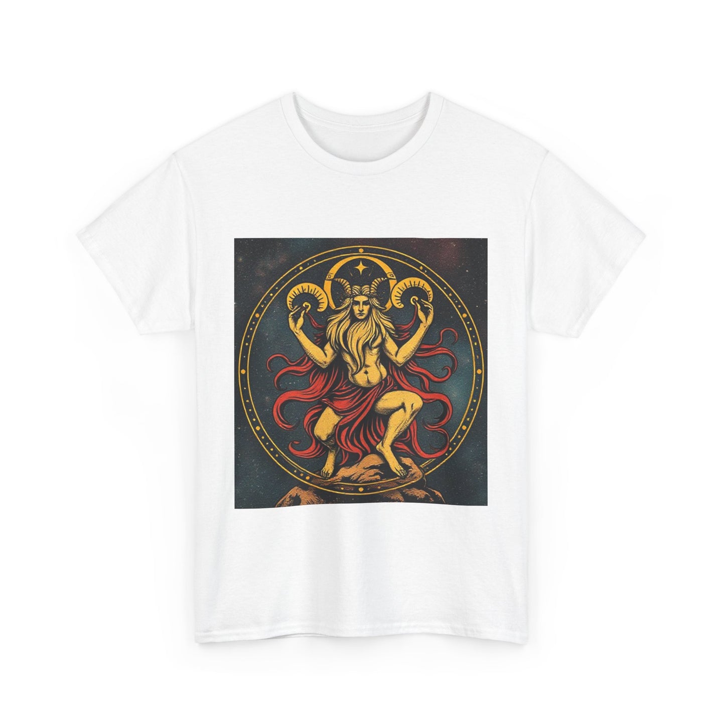 Unisex Heavy Cotton T-Shirt, Aries God 3v, Zodiac Design