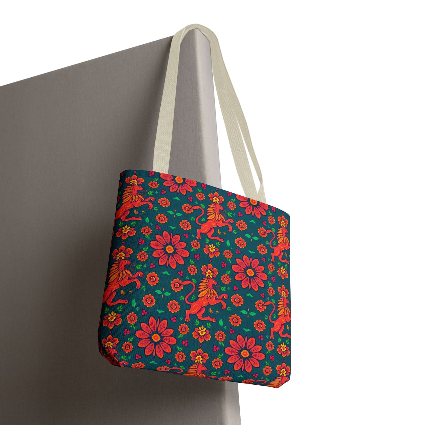 Tote Bag, (AOP), Leo, Zodiac v4, Flower Pattern