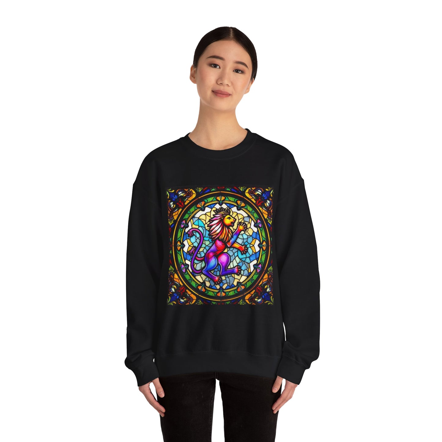 Unisex Heavy Blend™ Crewneck Sweatshirt, Glass, Leo Zodiac Design