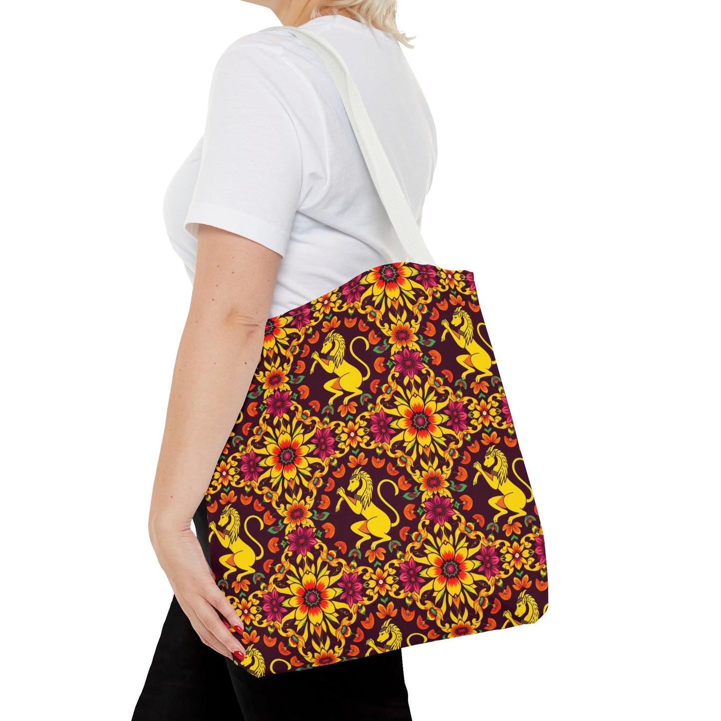 Tote Bag (AOP), Virgo, Zodiac v2, Flower Pattern