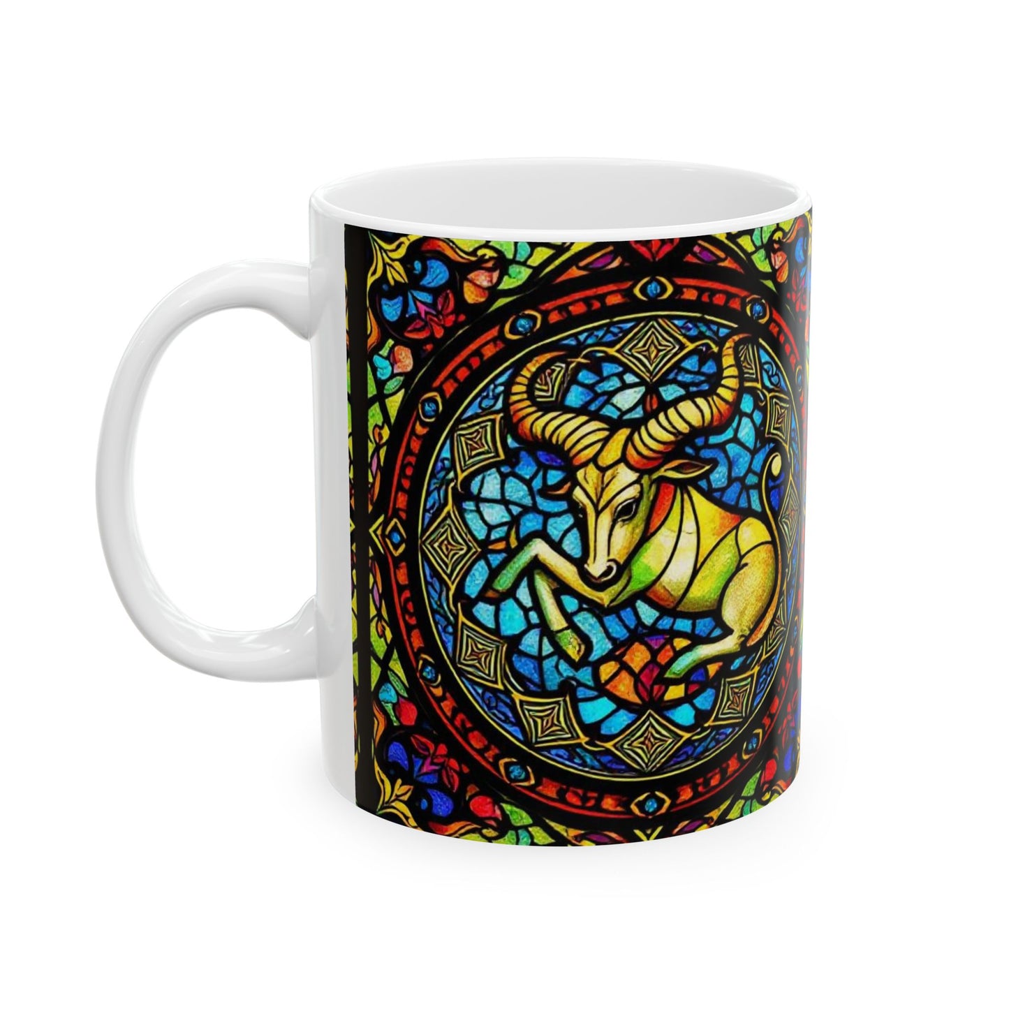 Ceramic Mug, (11oz, 15oz), Ceramic Coffee Mug, AOP, Glass Design v1, Taurus Zodiac
