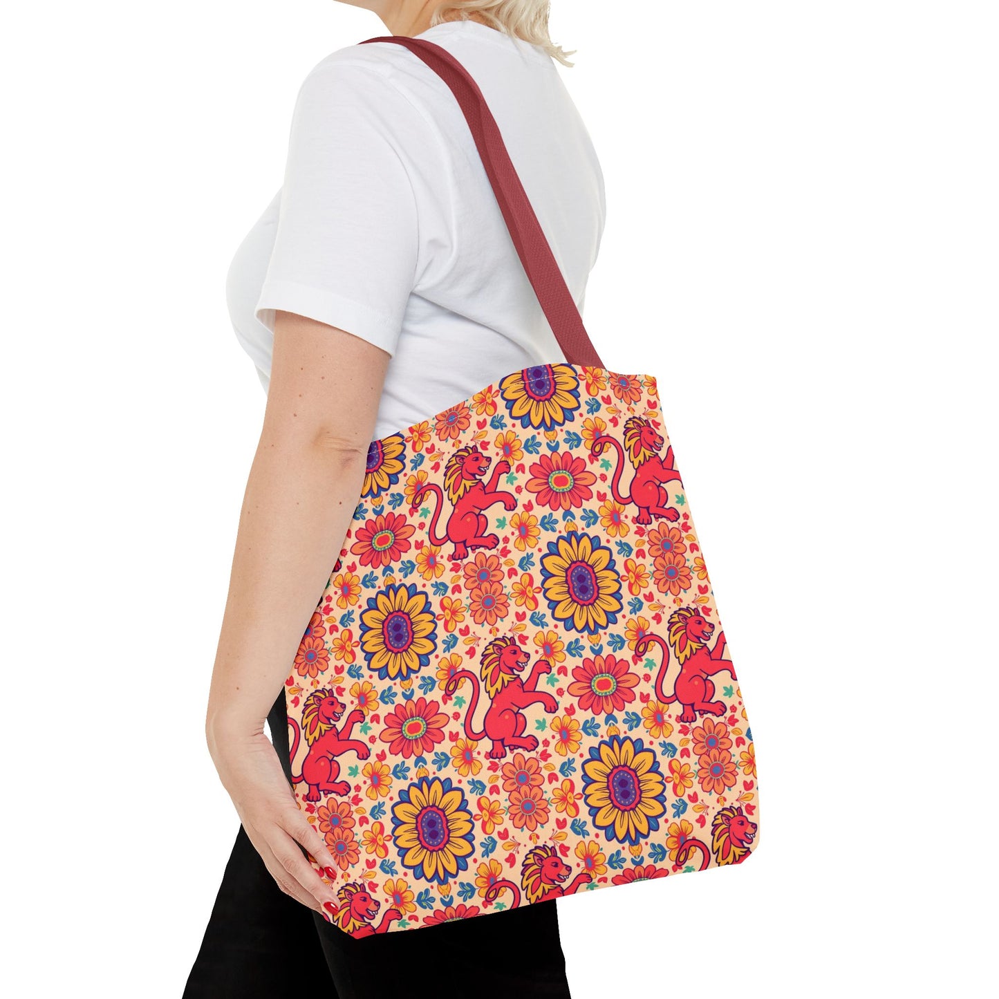 Tote Bag (AOP), Leo, Zodiac v2, Flower Pattern