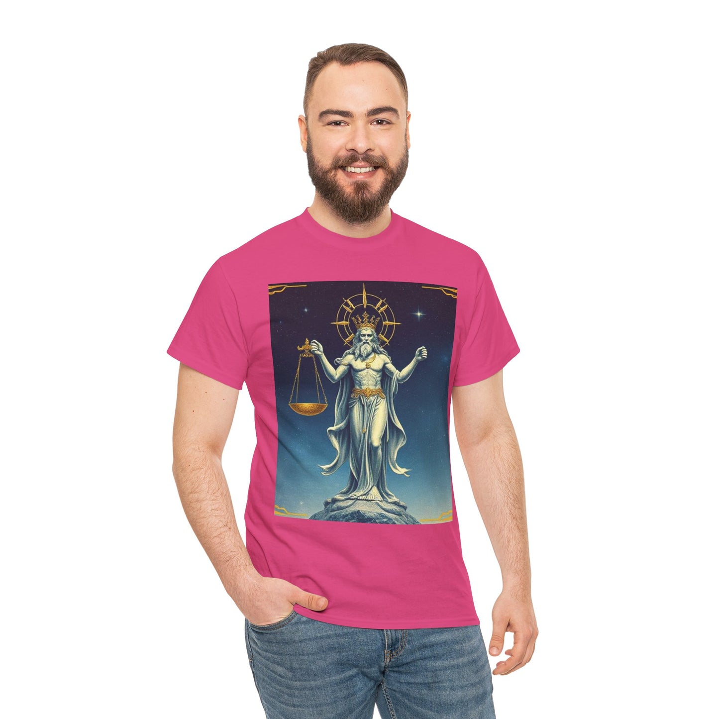 Unisex Heavy Cotton T-Shirt Space v2, Libra God, Zodiac Design