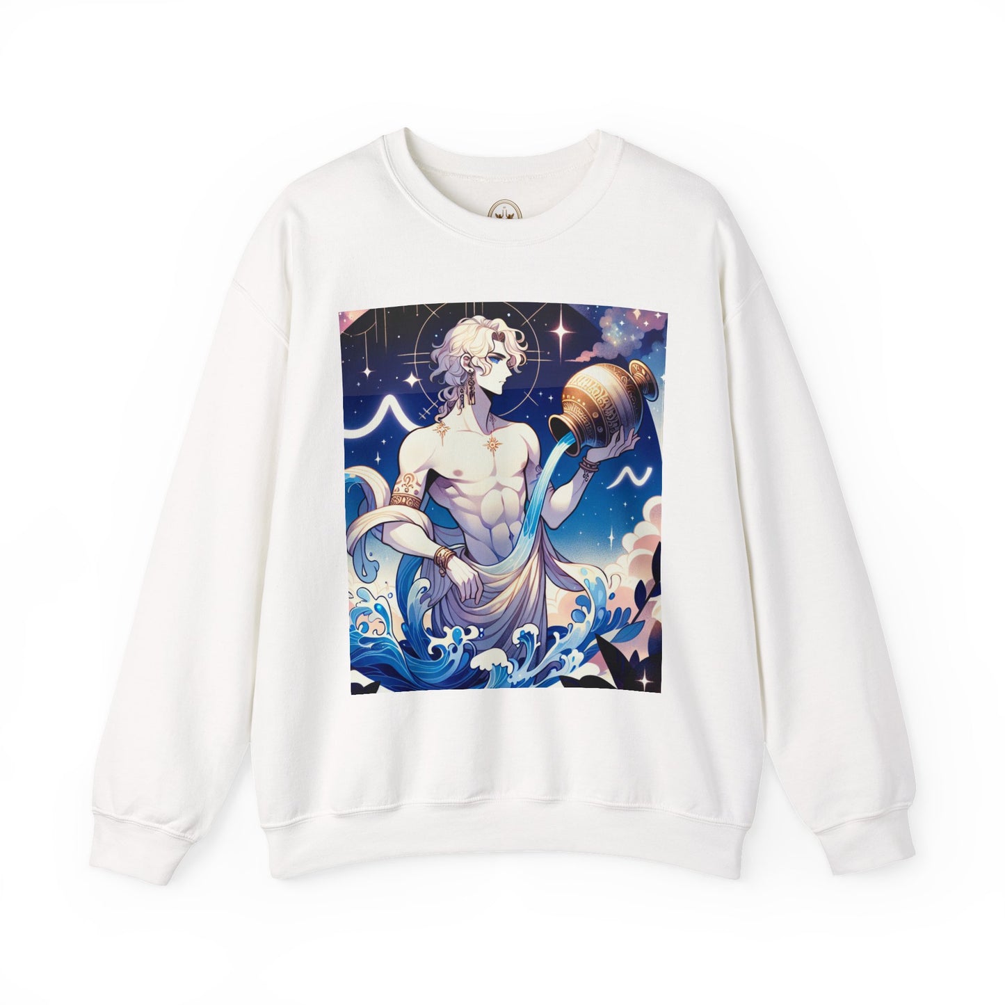 Unisex Heavy Blend™ Crewneck Sweatshirt, Anime Aqua God, Aquarius Zodiac Design