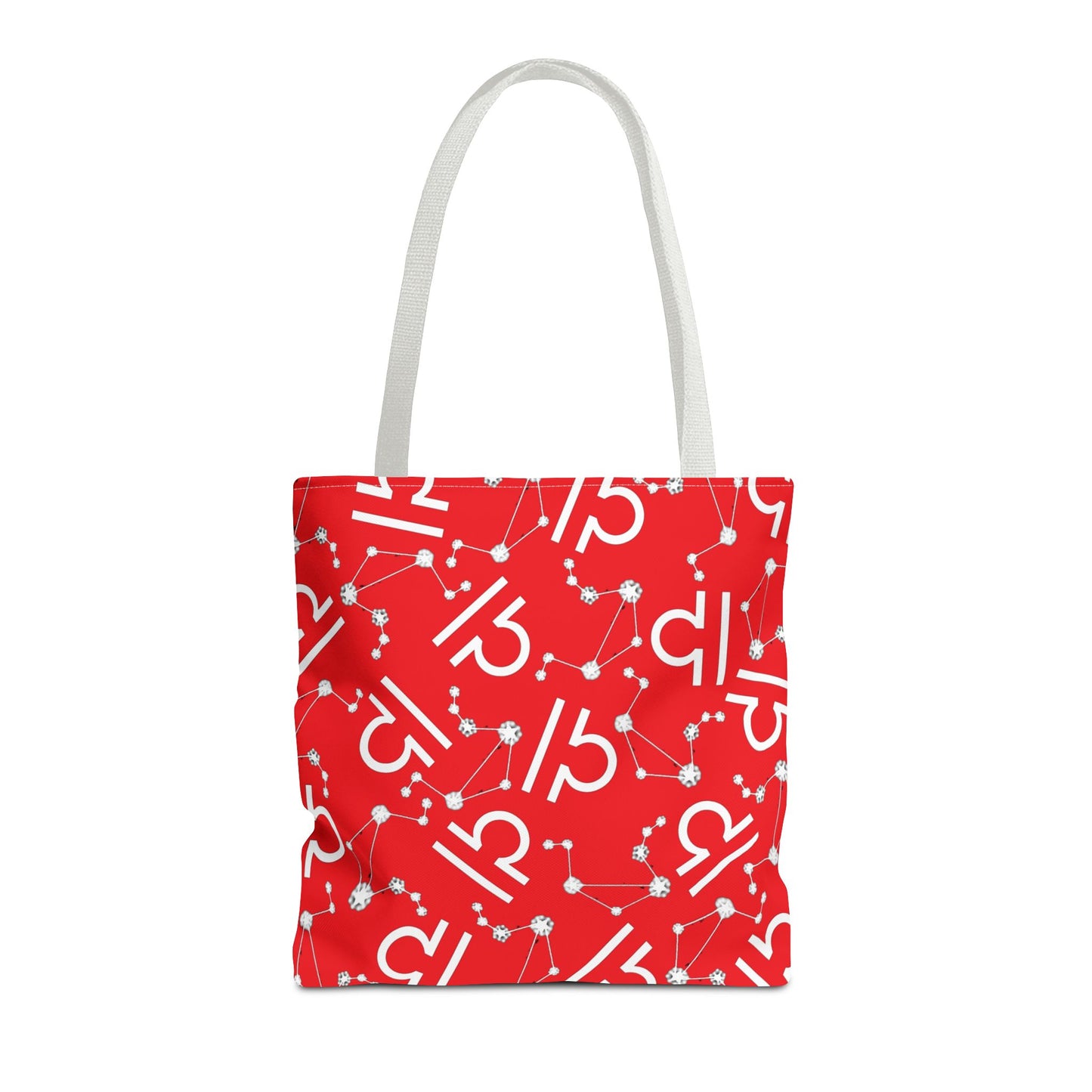 Tote Bag, Libra Zodiac Sign, AOP, (Red, White)