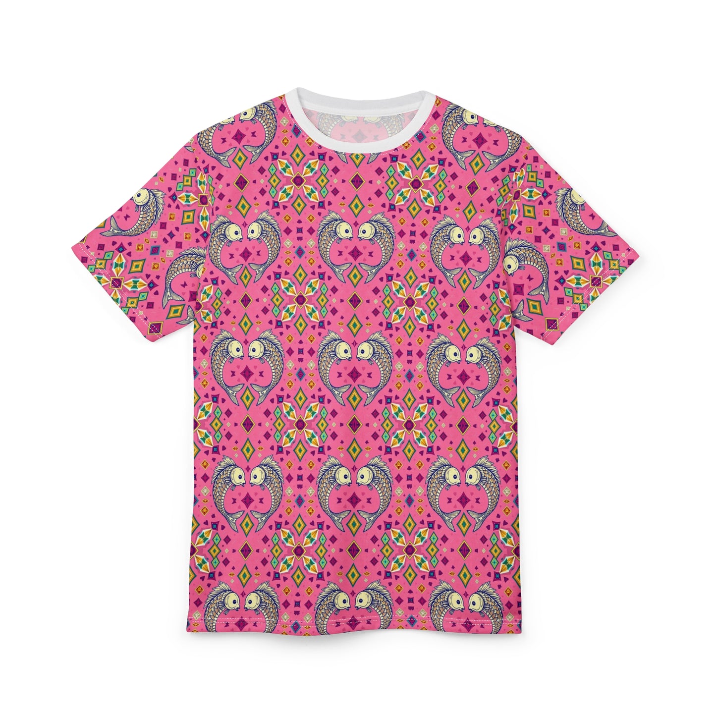 Unisex Cut & Sew T-Shirt, (AOP), Pisces, Zodiac v3, Jewels Pattern