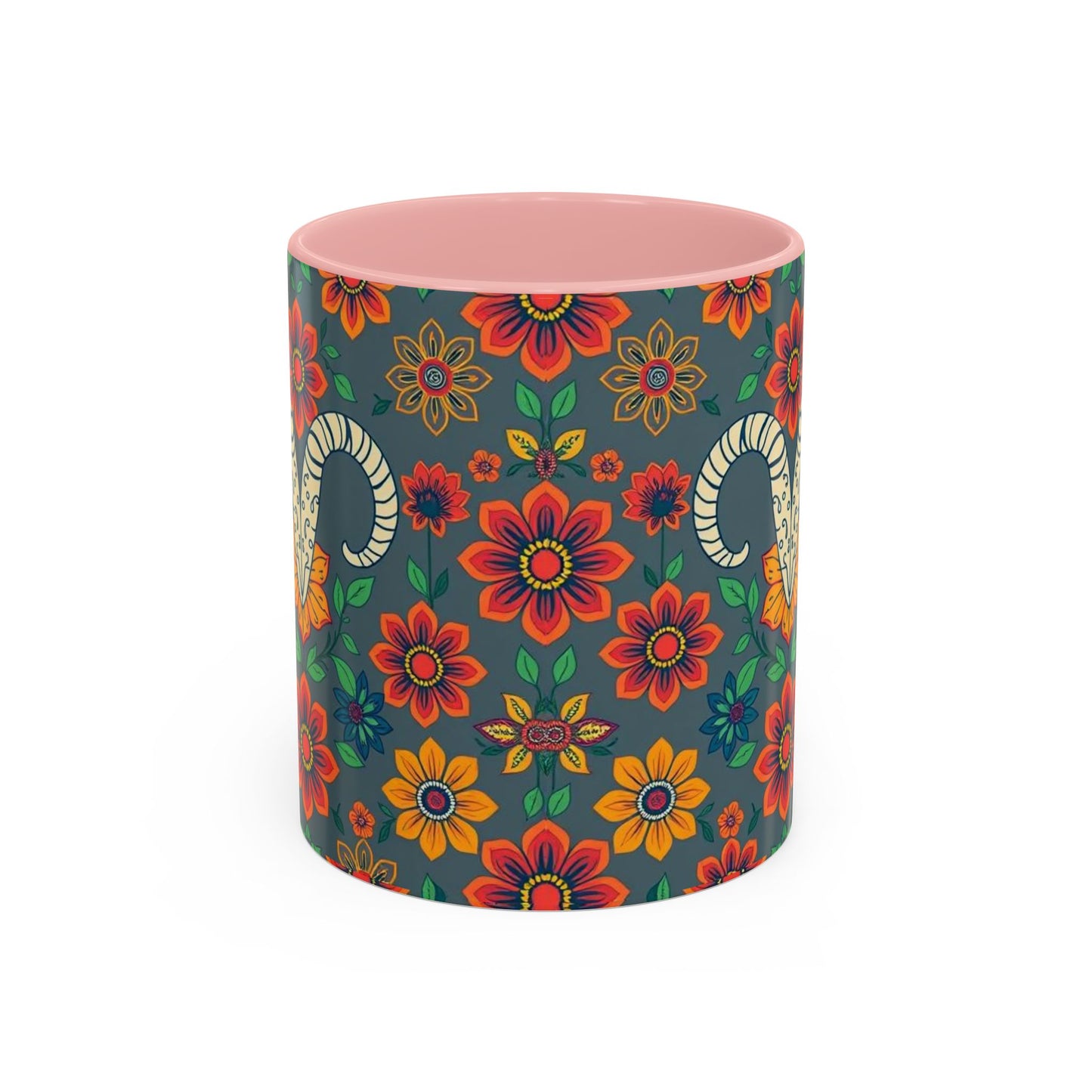Accent Coffee Mug, Aries, Zodiac v4, Flower Pattern, (11, 15oz)