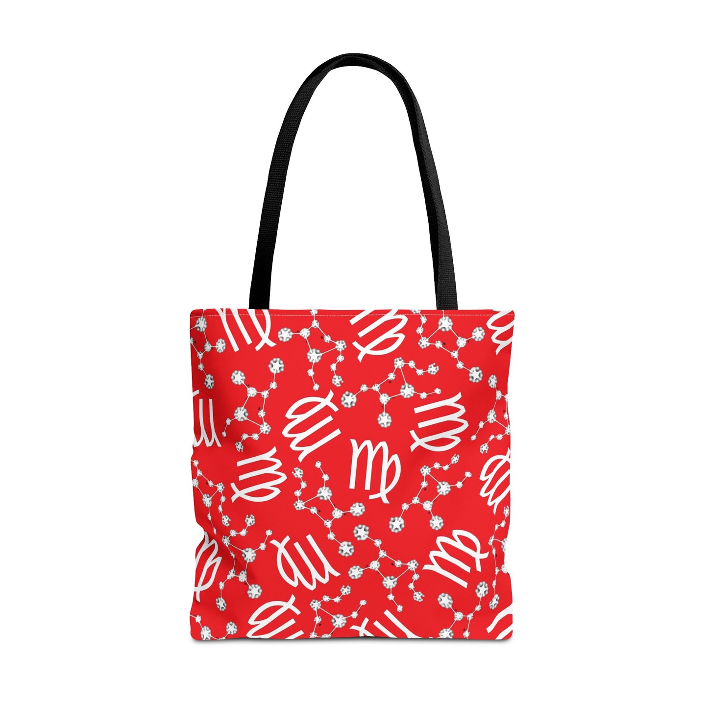 Tote Bag, Virgo Zodiac Sign, AOP, (Red, White)