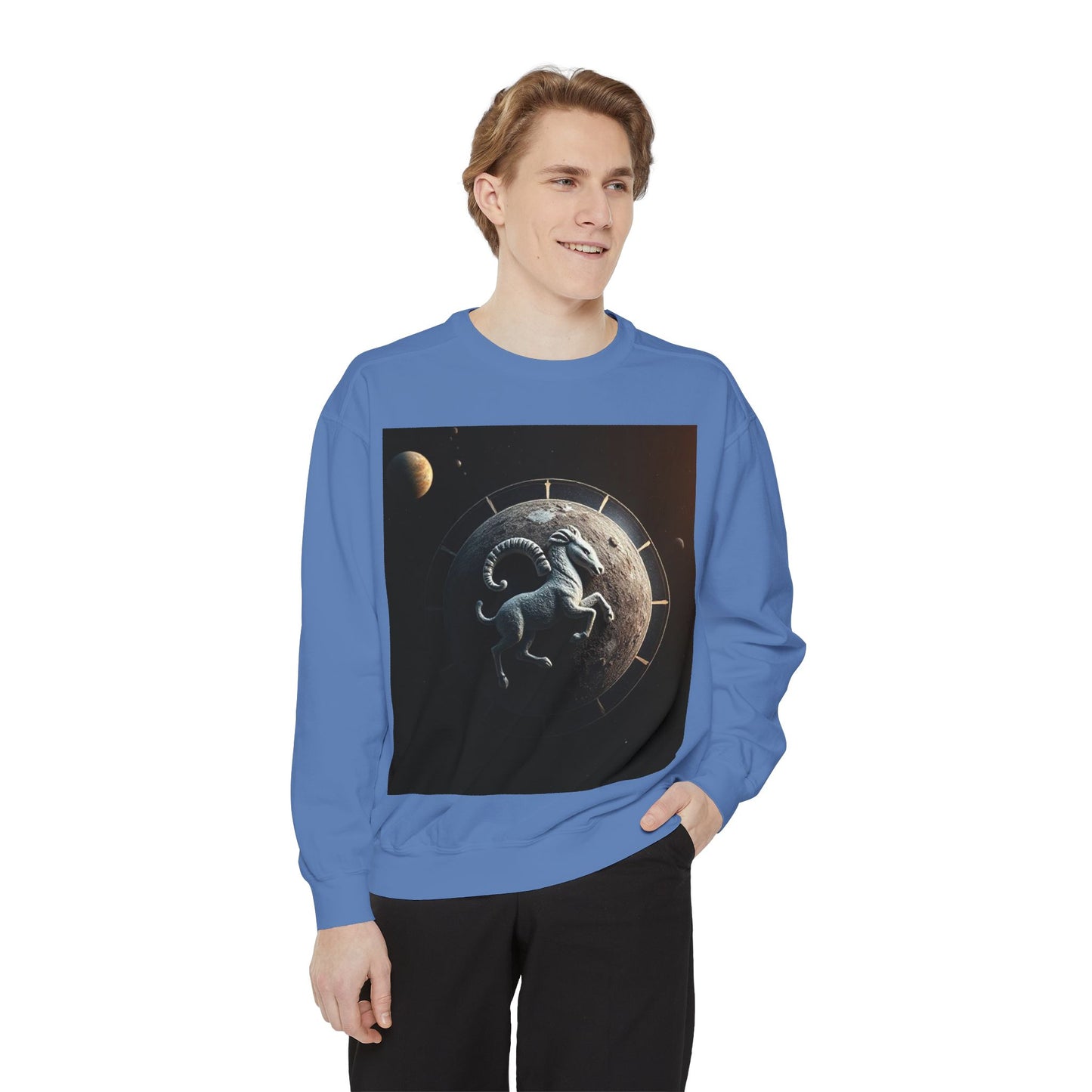 Garment-Dyed Sweatshirt, Unisex, Space Animal Design, Aries