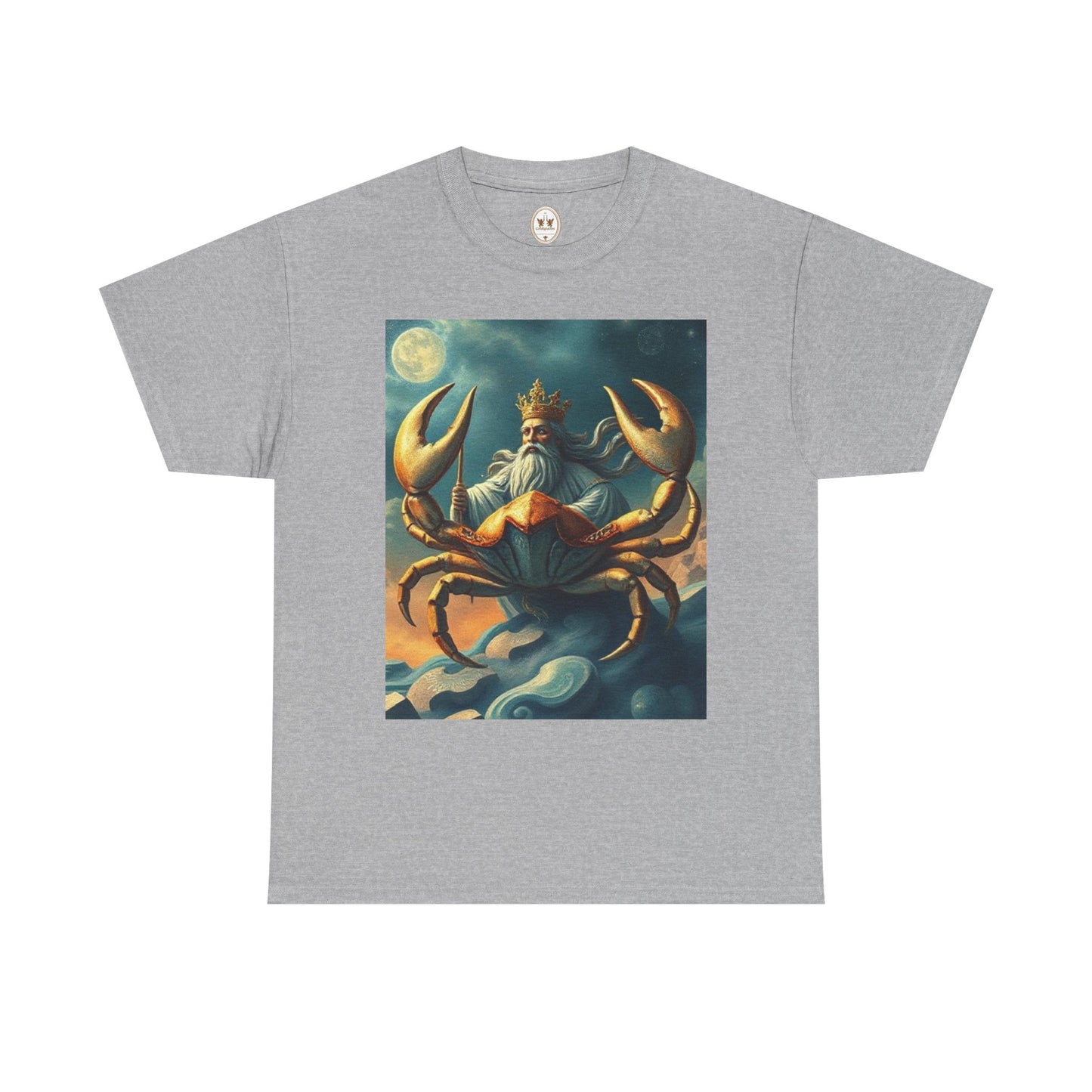 Unisex Heavy Cotton T-Shirt, Crustacean King v1, Cancer Zodiac Design