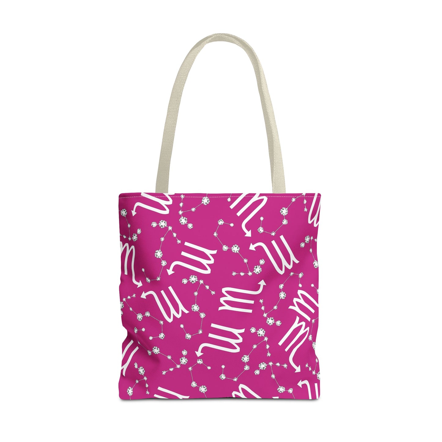 Tote Bag, Scorpio Zodiac Sign, AOP, (Pink, White)