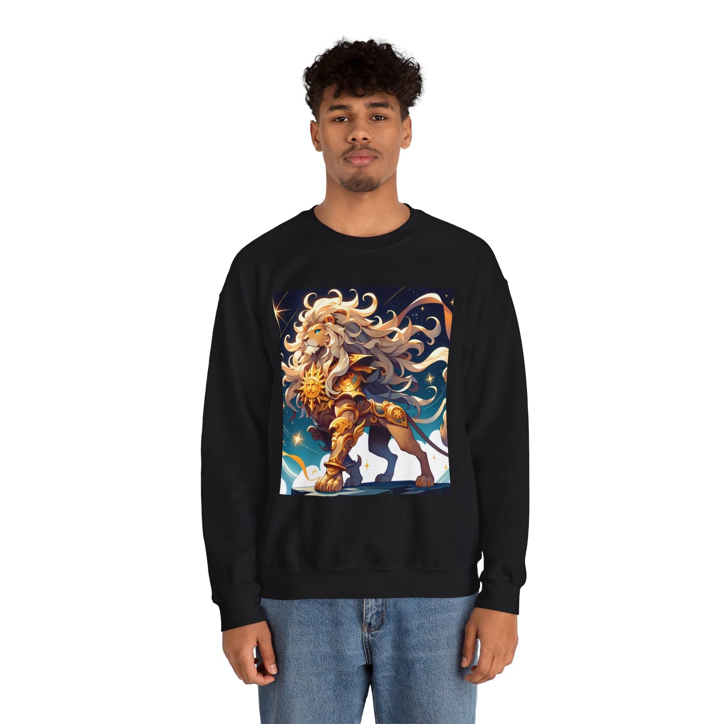 Unisex Heavy Blend™ Crewneck Sweatshirt,Cool Lion with White Hair, Leo Zodiac Design