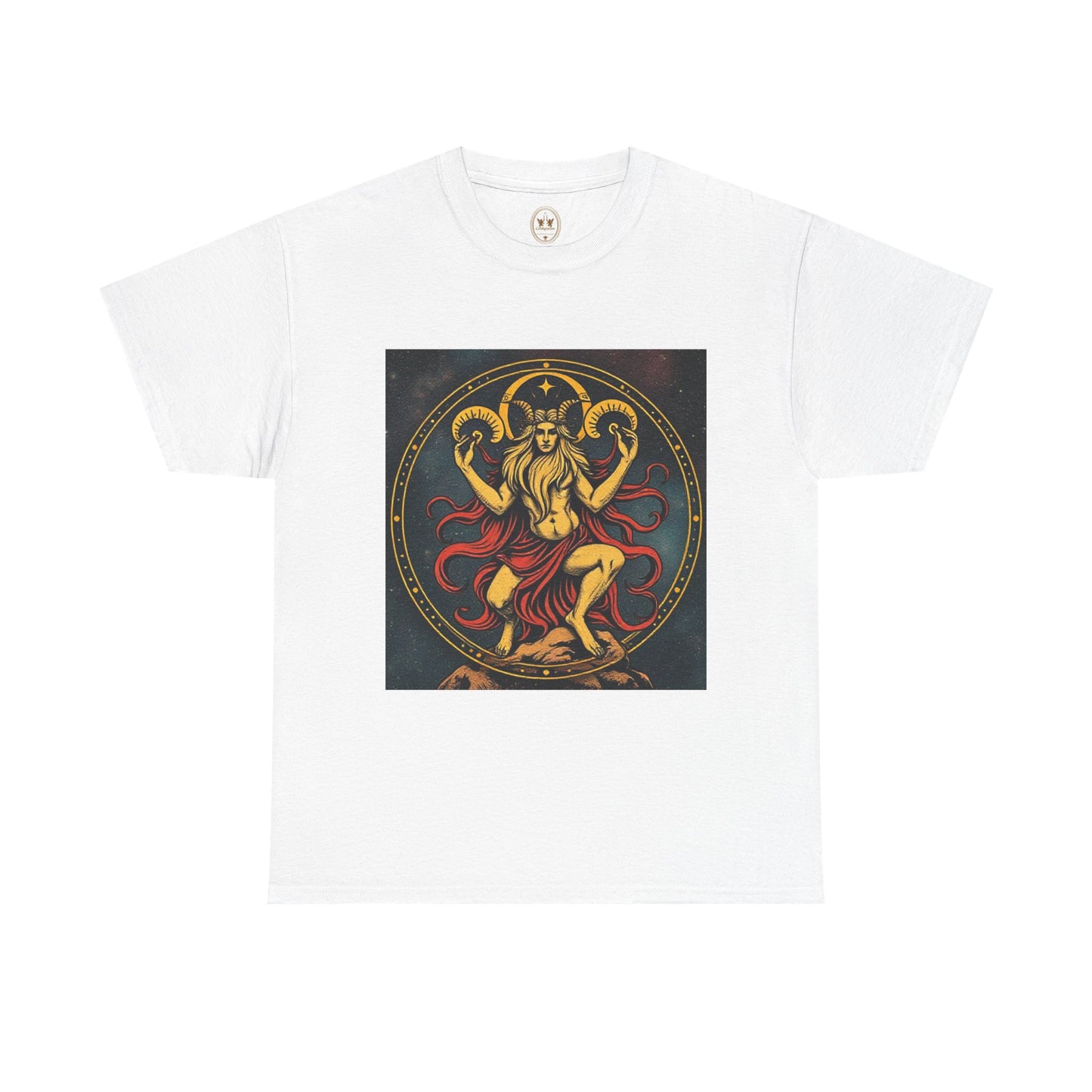 Unisex Heavy Cotton T-Shirt, Aries God 3v, Zodiac Design