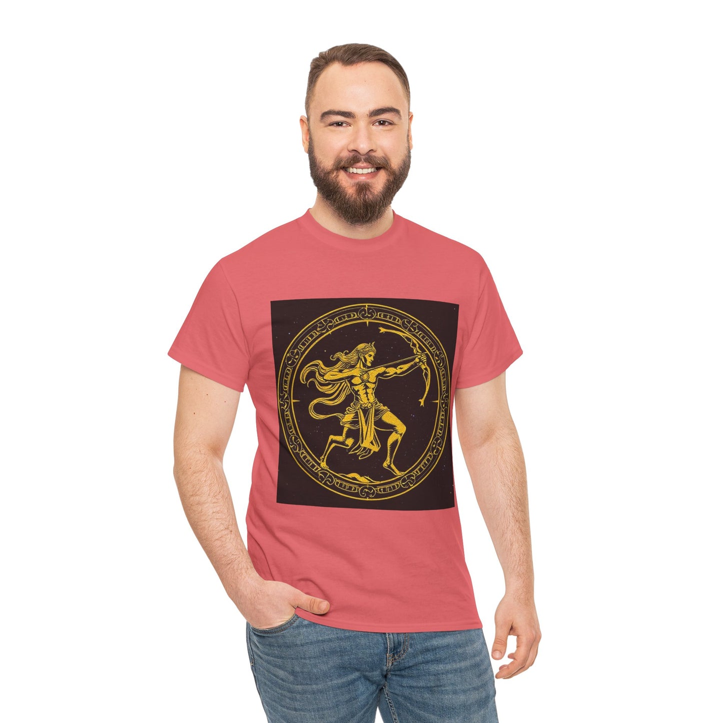 Unisex Heavy Cotton T-Shirt, Mythical Faun/Satyr v1, Sagittarius Zodiac Design