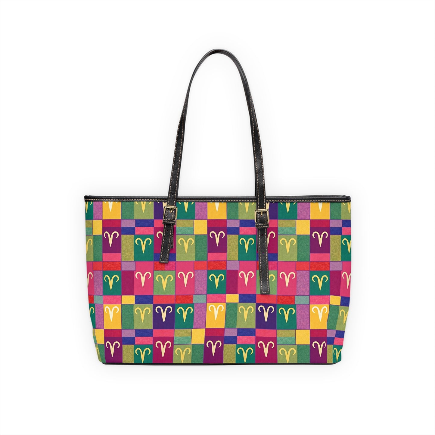 Leather Shoulder Bag, Aries, Zodiac v3, Shapes Pattern