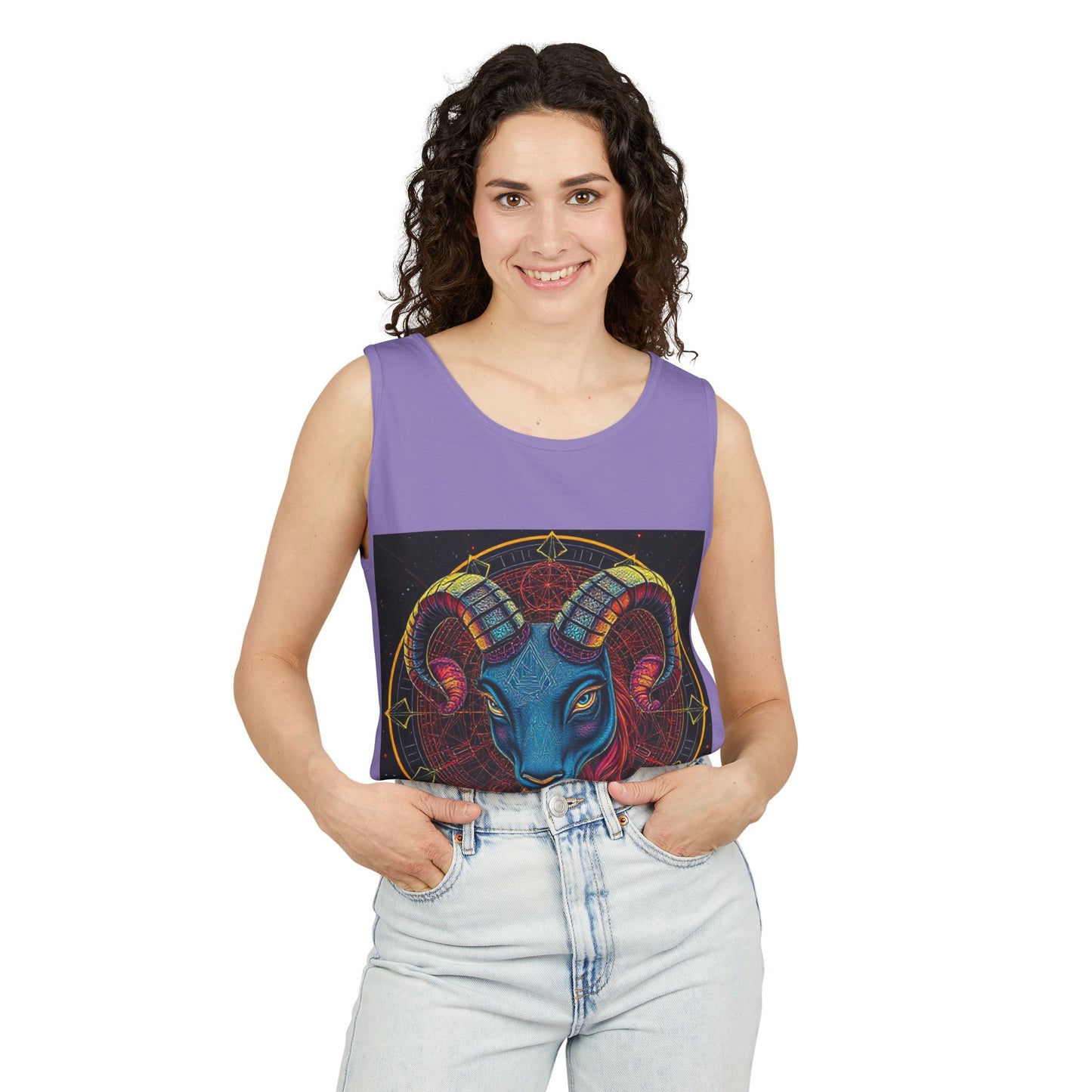Unisex Garment-Dyed, Tank Top, Aries Design, Pop Art, 100% Ringspun US cotton