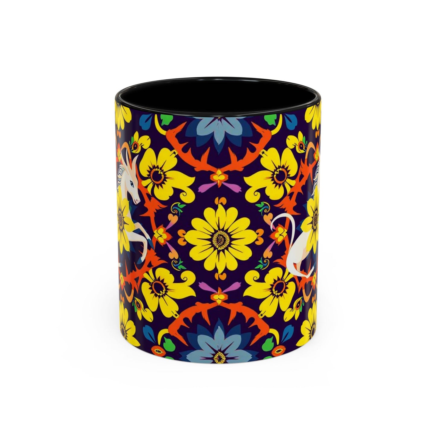 Accent Coffee Mug, Aquarius, Zodiac v1, Flower Pattern, (11, 15oz)
