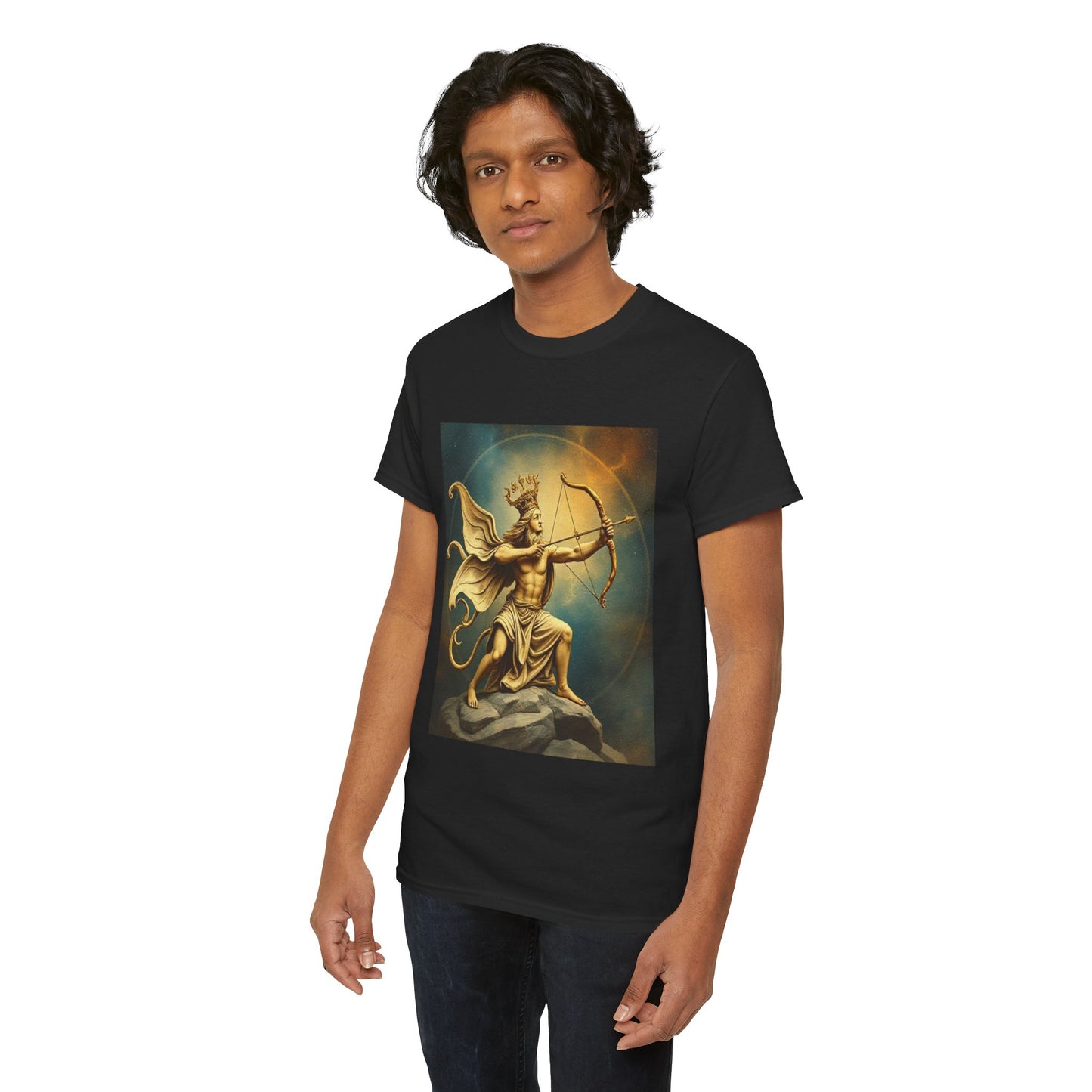 Unisex Heavy Cotton T-Shirt, Sagittarius King, Bow & Arrow, Zodiac Design