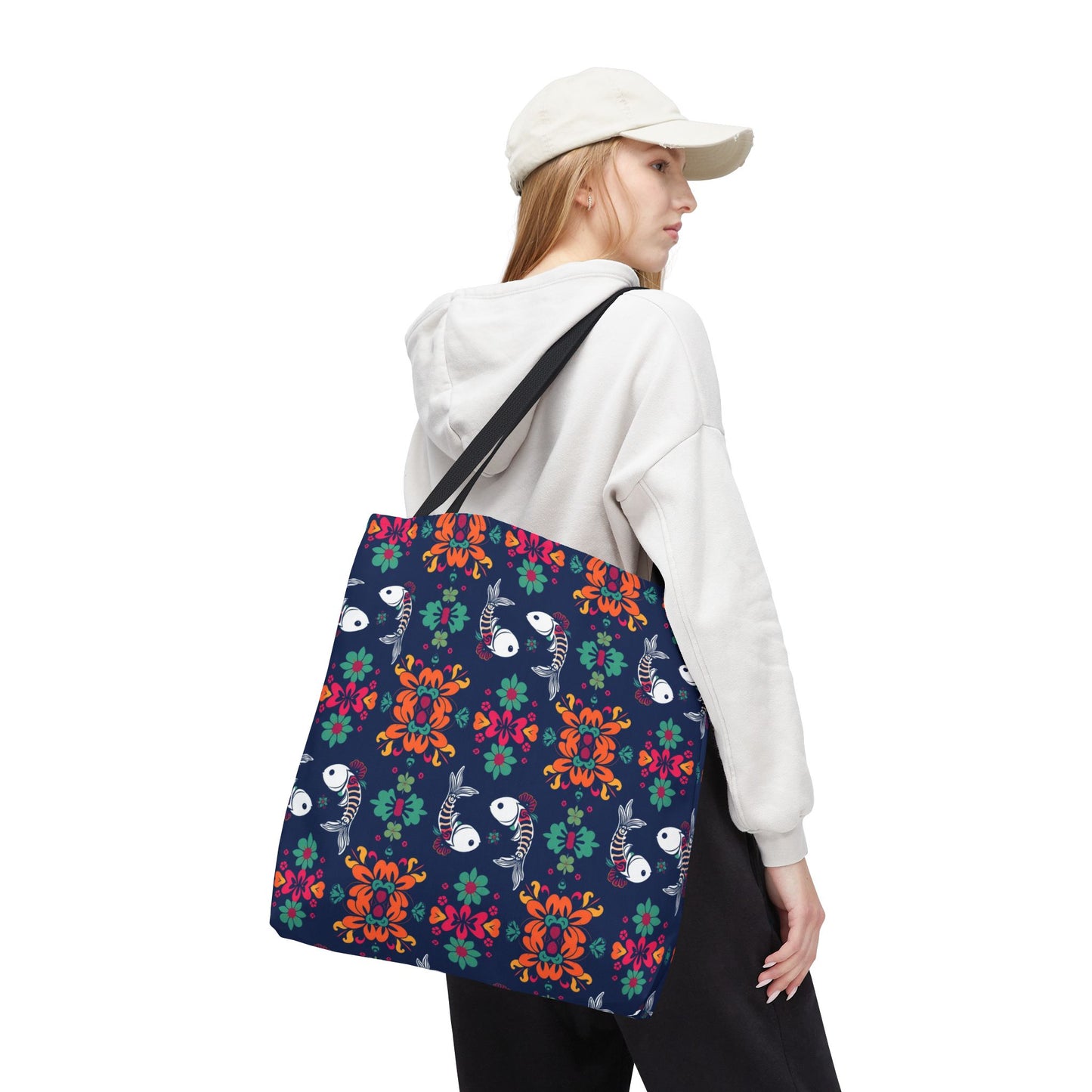 Tote Bag (AOP), Pisces, Zodiac, Flower Pattern