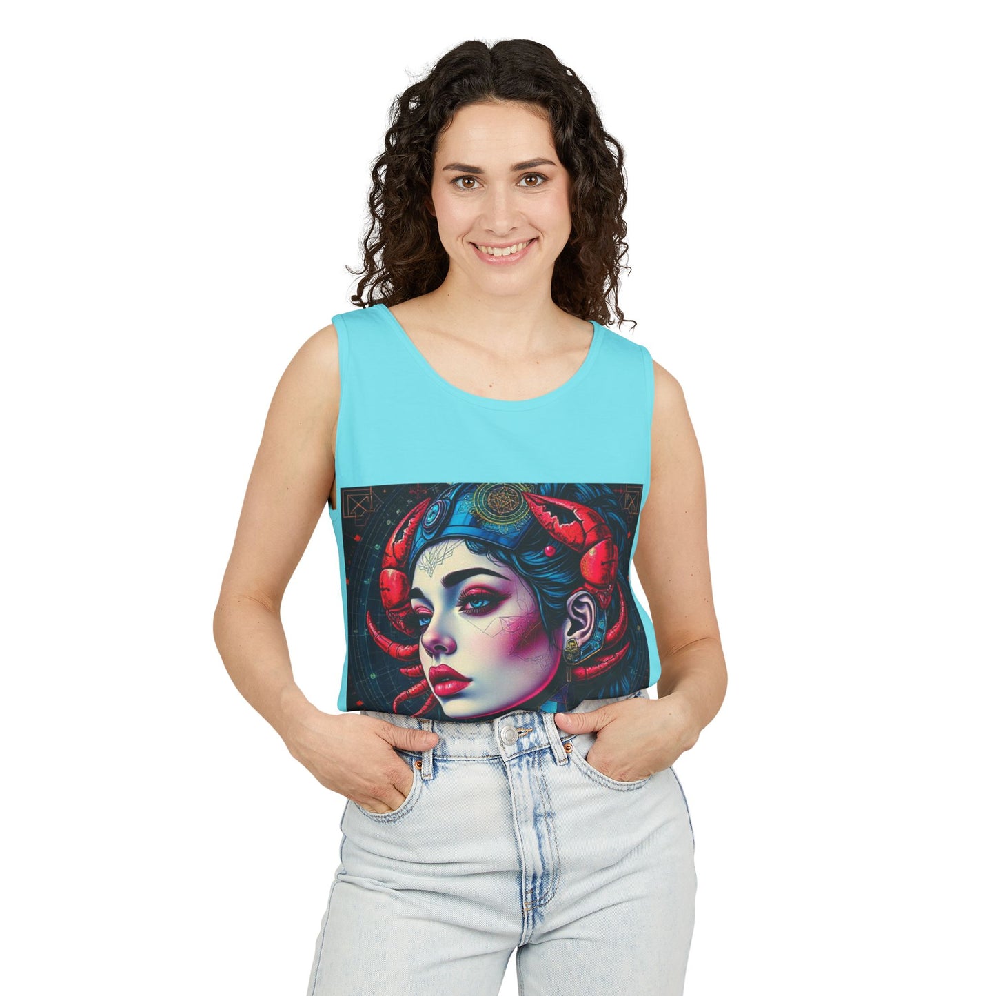 Unisex Garment-Dyed, Tank Top, Cancer, Pop Art v1, 100% US cotton