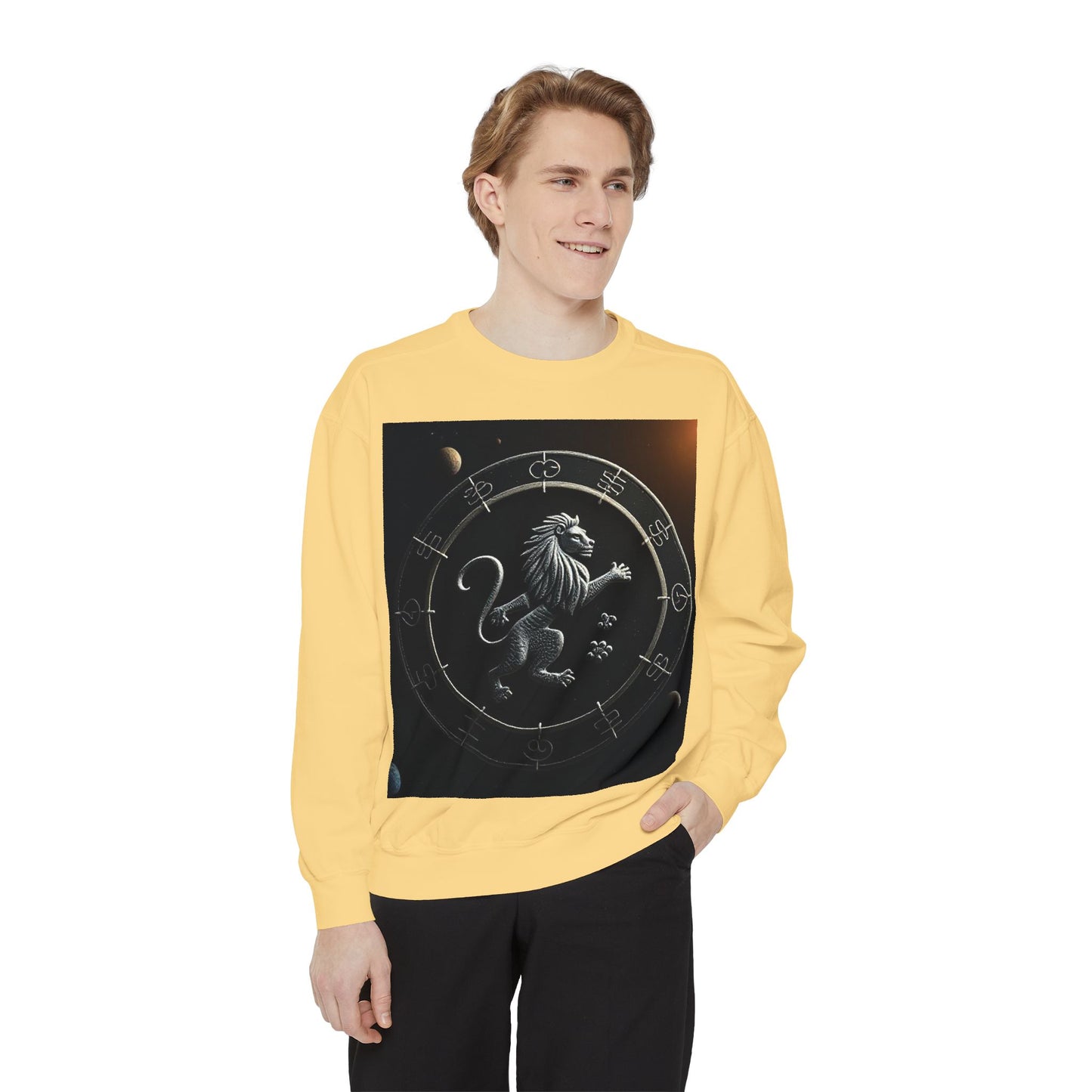 Garment-Dyed Sweatshirt, Unisex, Space Animal Design, Leo