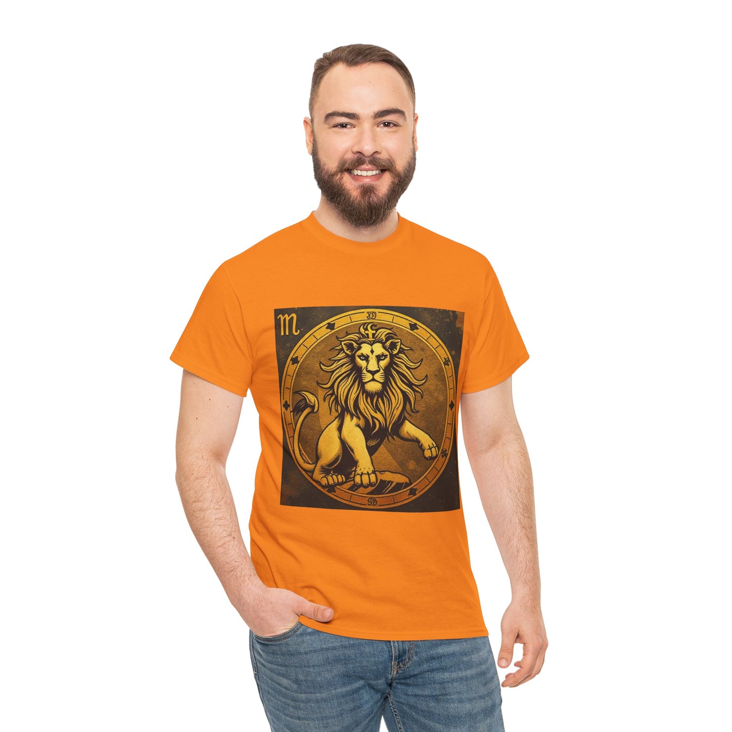 Unisex Heavy Cotton T-Shirt, Gold Lion, Leo Zodiac Design