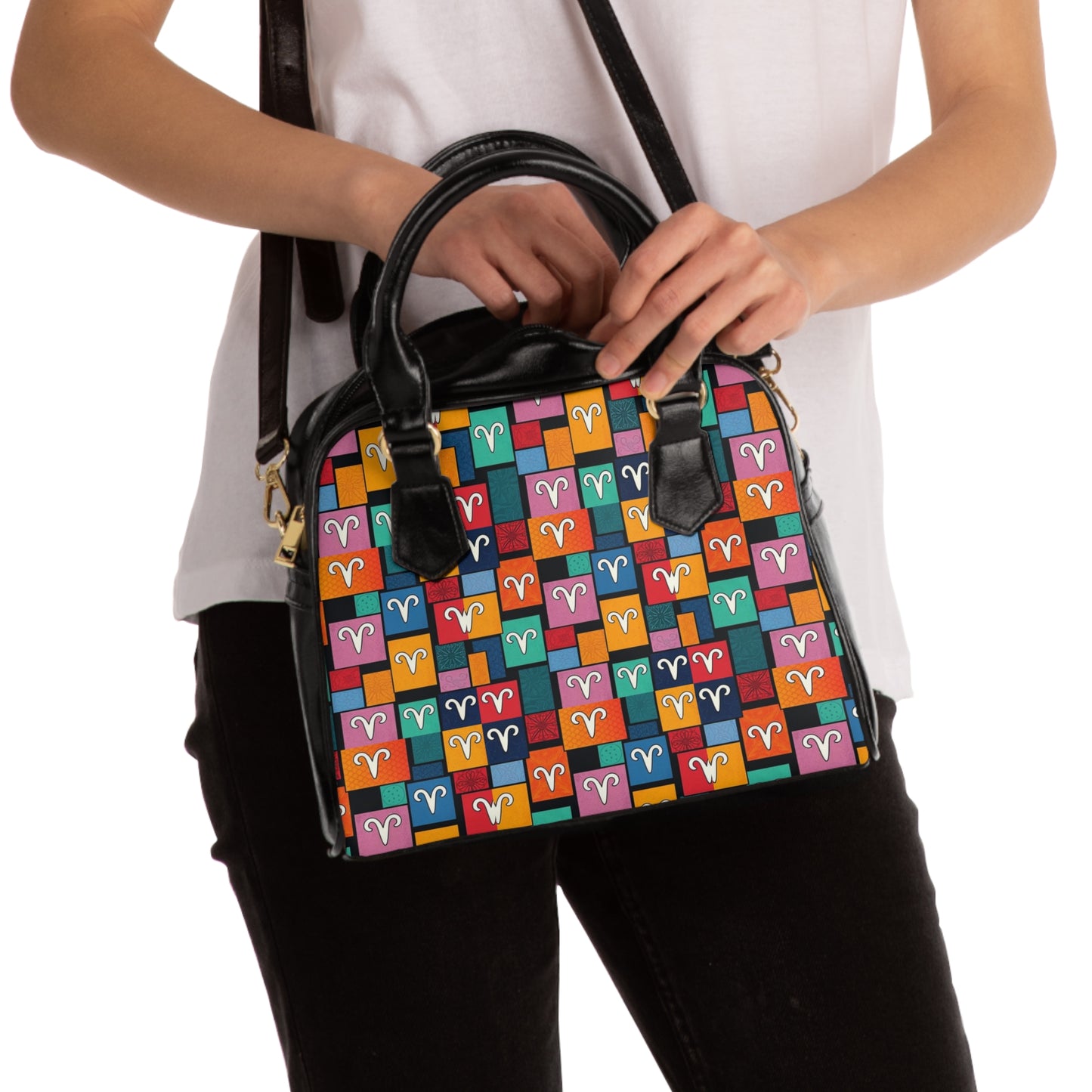 Shoulder Handbag, Aries, Zodiac v2, Shapes Pattern