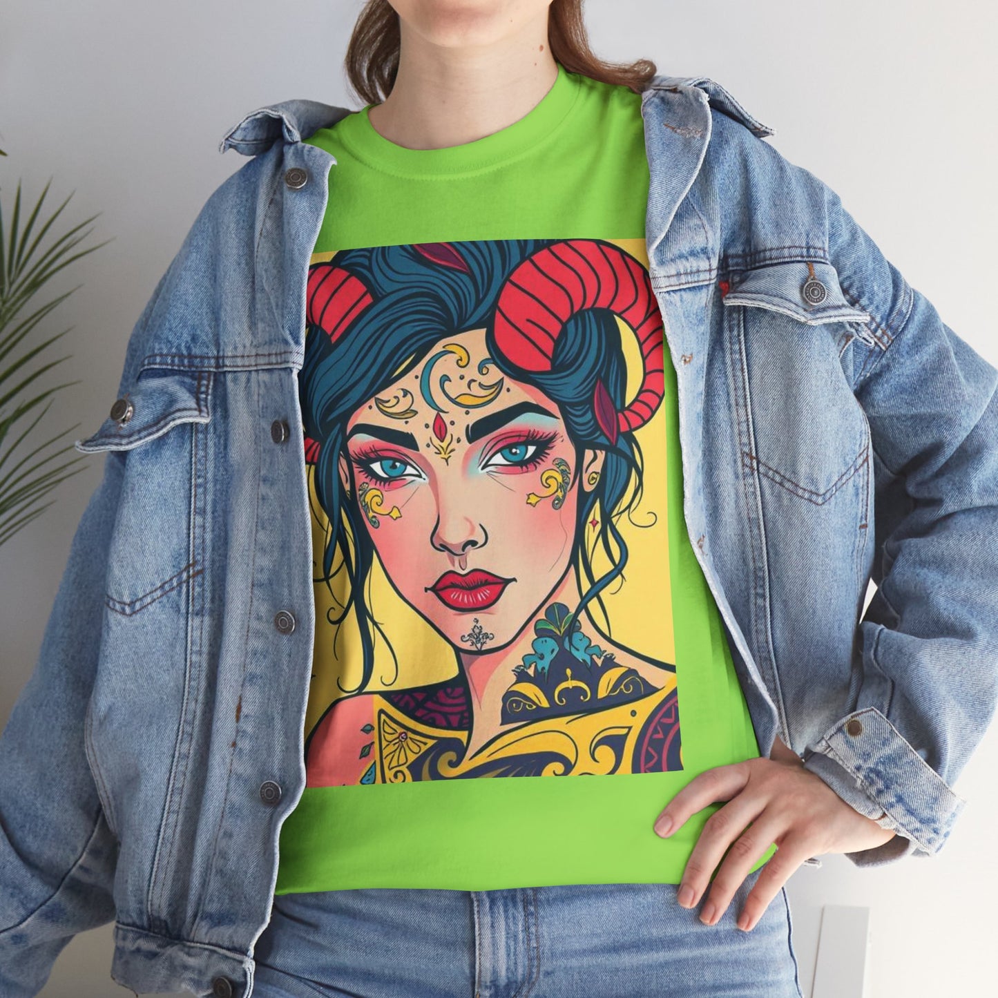 Unisex Heavy Cotton T-Shirt, Aries, Zodiac, Sexy Art