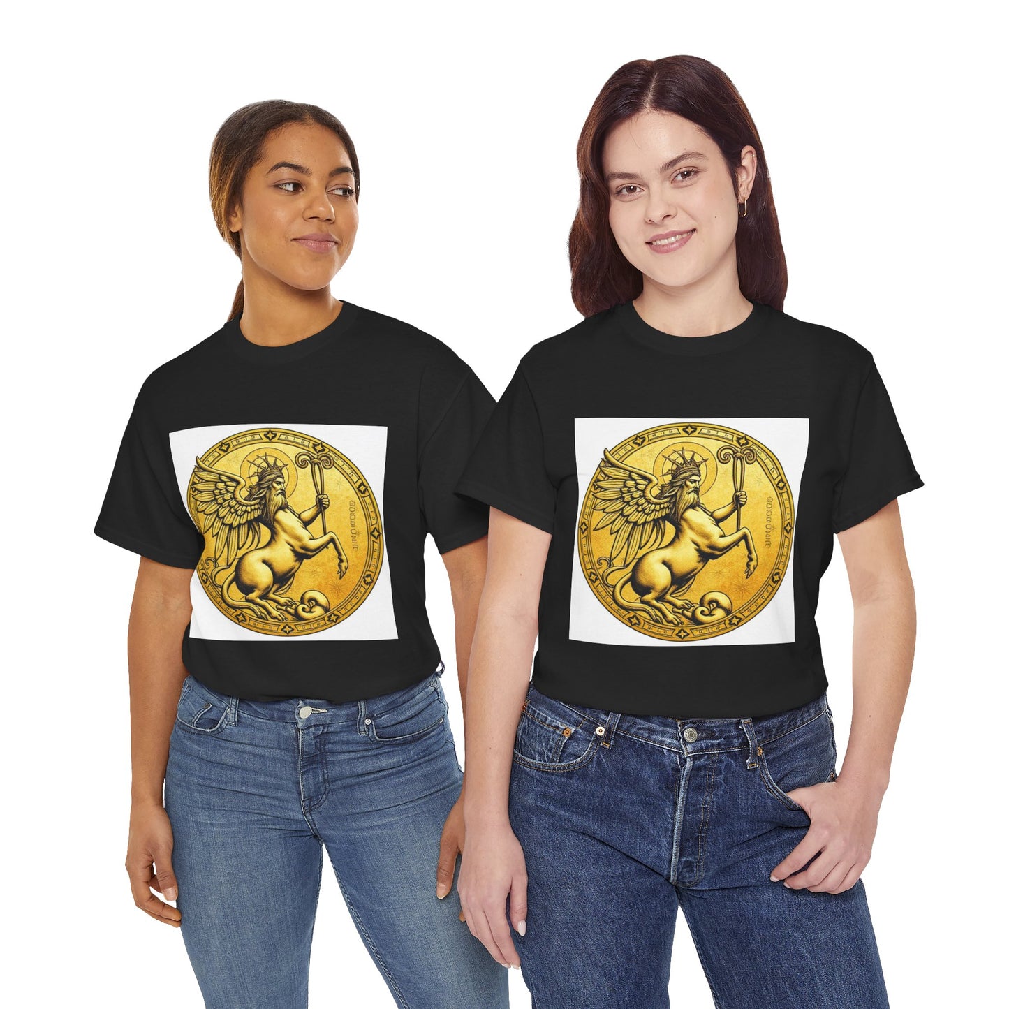 Unisex Heavy Cotton T-Shirt, Golden Angel Coin, Virgo Zodiac Design