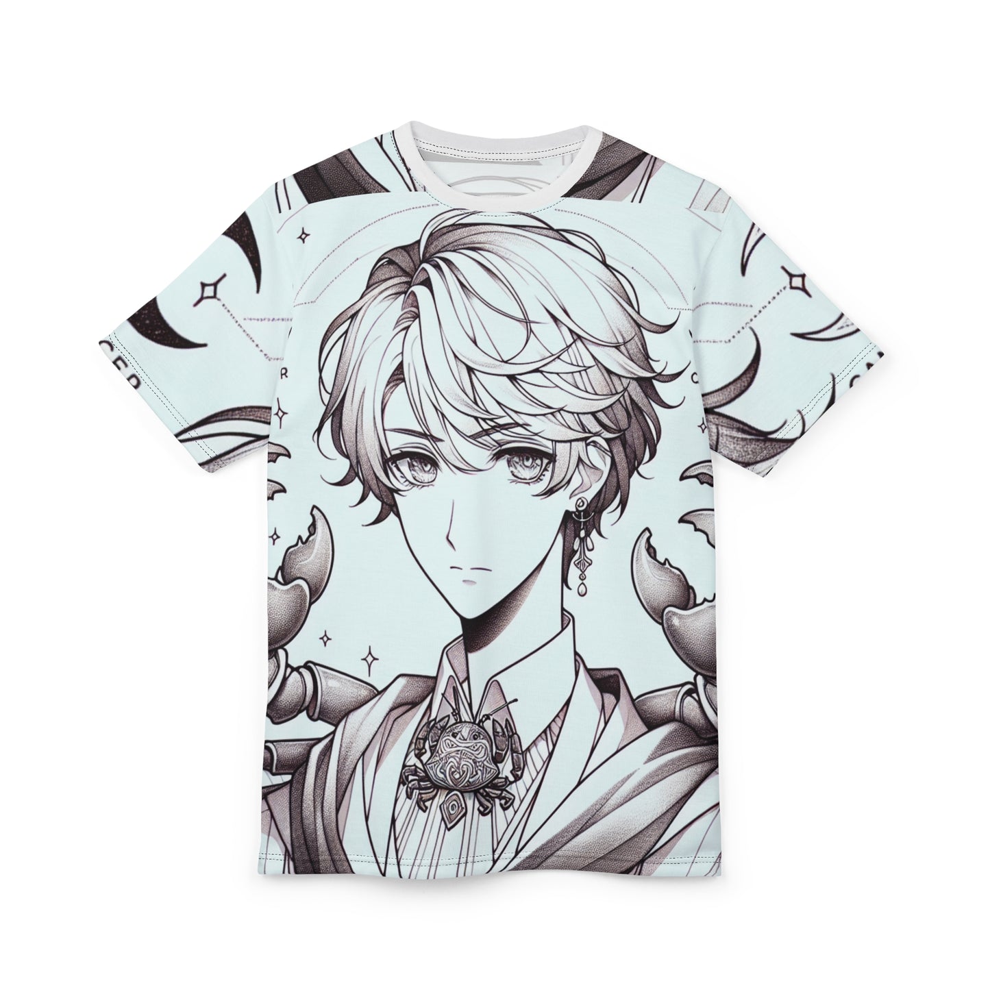 Unisex Cut & Sew T-Shirt (AOP), Anime Character, Cancer Zodiac Design, Regular fit, 100% Polyester