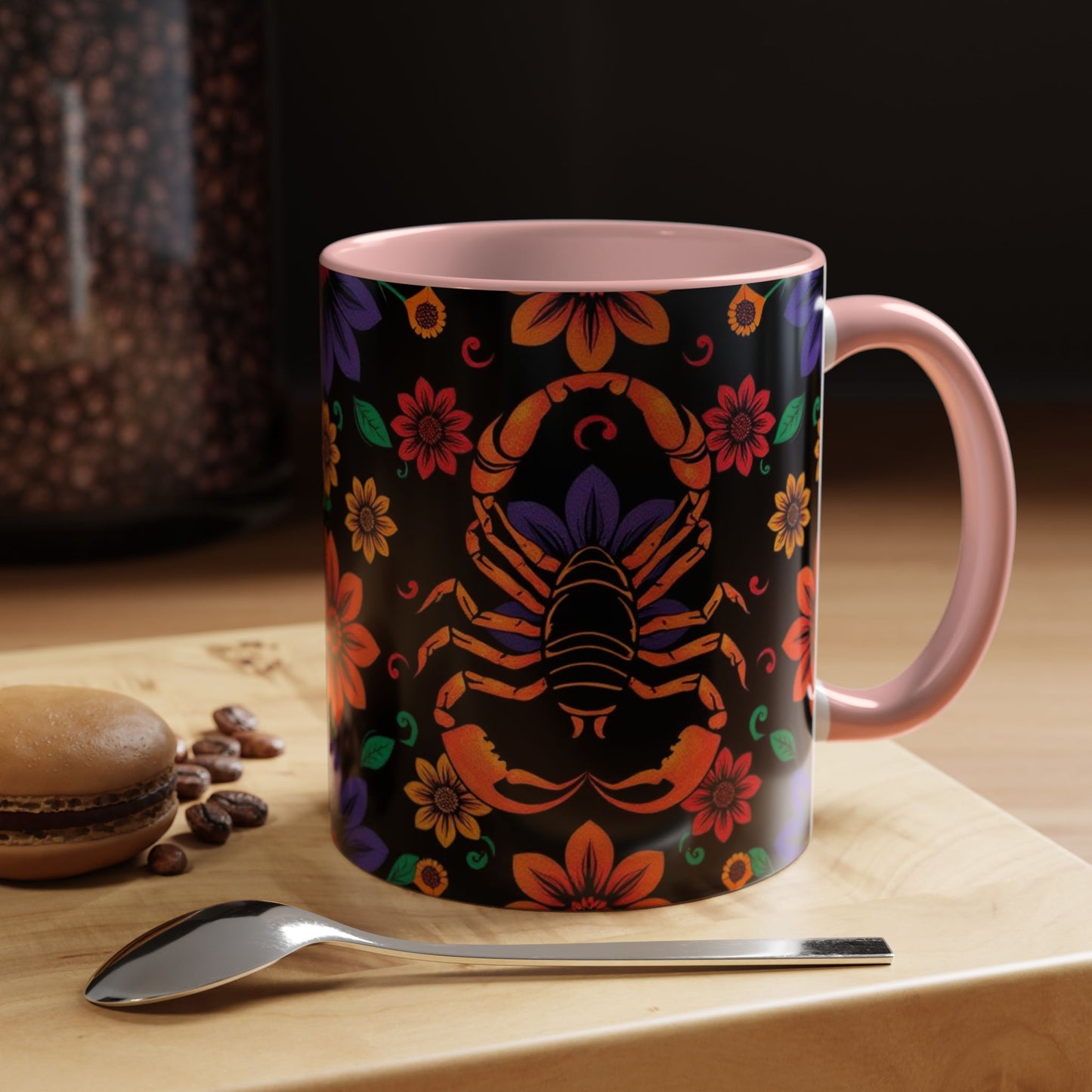 Accent Coffee Mug, Scorpio, Zodiac. Flower Pattern, (11, 15oz)